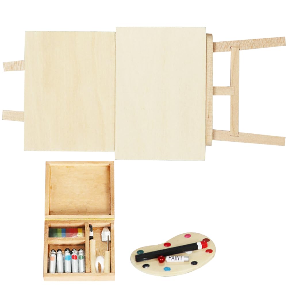Jojofuny 1:12 Scale Dollhouse Painting Tool Set - Wooden Easel & Miniature Furniture for Balcony, Patio Decor - Perfect for DIY Dollhouse Accessories & Model Scenes