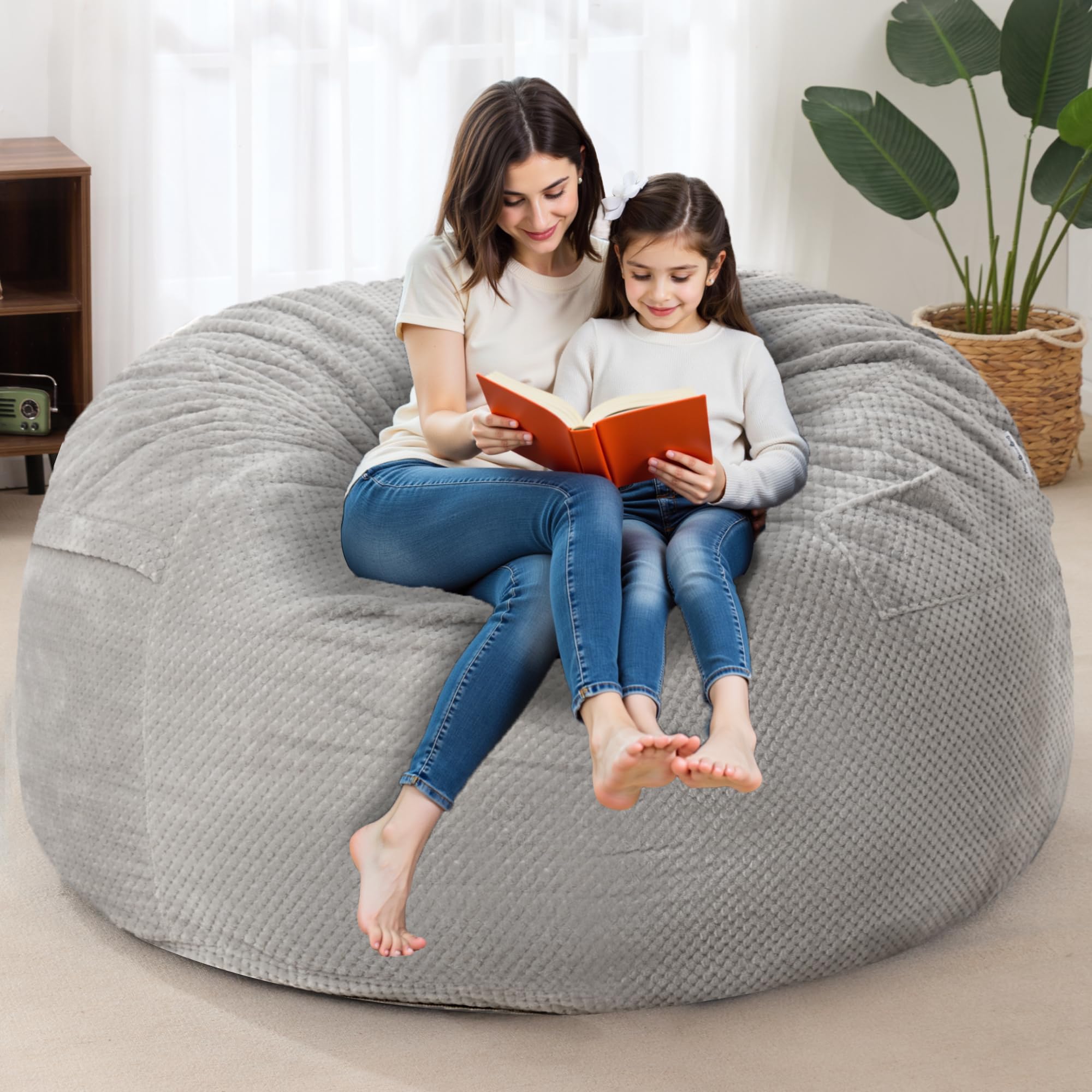 HABUTWAY Giant Chenille Bean Bag Chair - Ultra Soft Washable Cover, Convertible from Chair to Mattress - Large Comfortable Bean Bag for Adults, Couples & Family (Grey Queen) - Perfect for Living Room, Bedroom, Game Room & Home Theater Relaxation