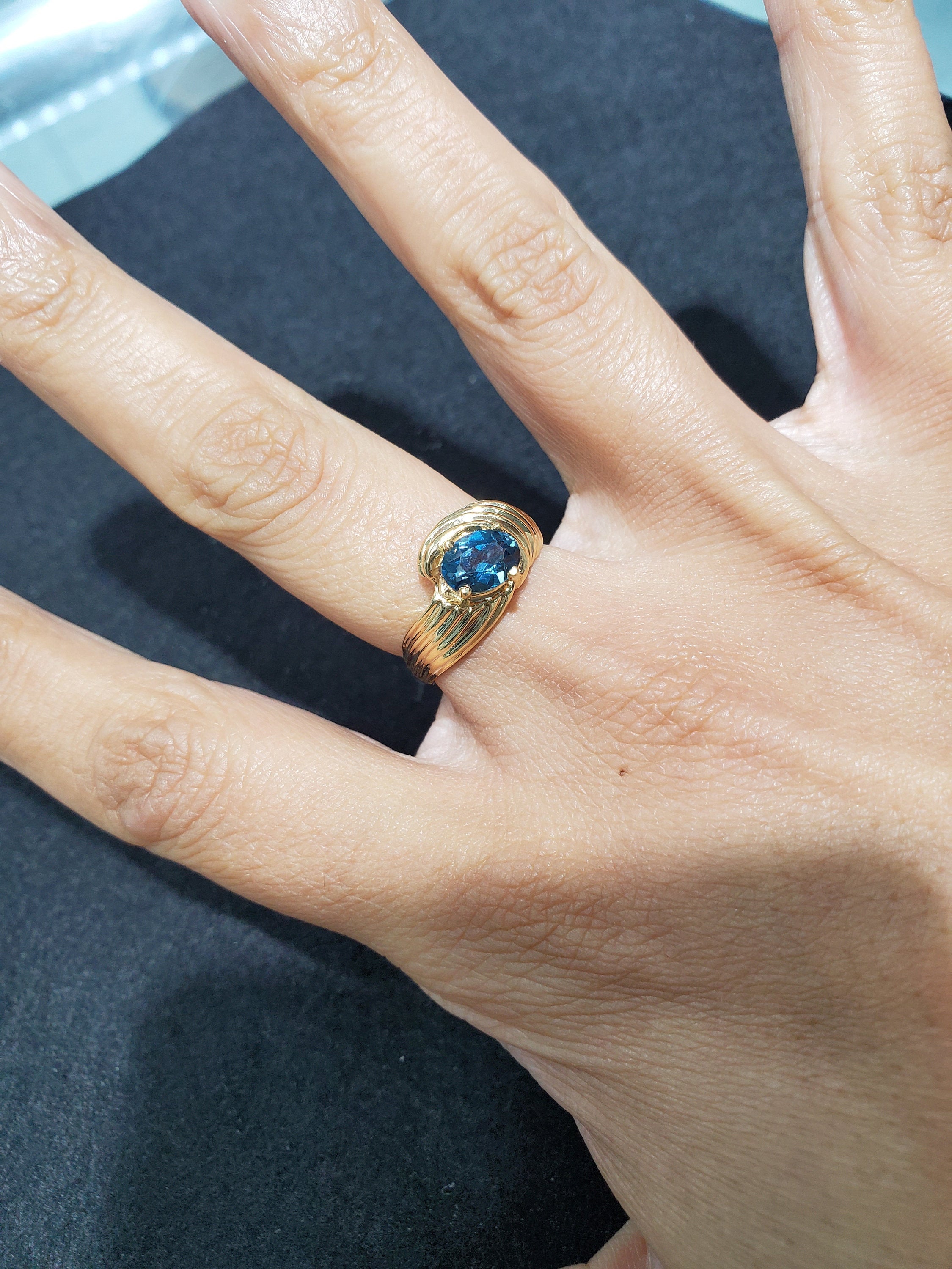 14K Yellow Gold Oval London Blue Topaz Ring - Elegant Birthstone Jewelry for Women, Perfect for Engagement, Anniversary & Special Occasions