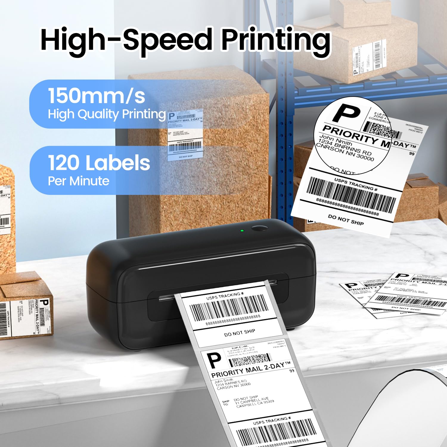 LabelCreate 4x6 Wireless Thermal Shipping Label Printer for Home & Small Business - Compatible with iPhone, Android, Mac, Windows, UPS & Colissimo - Perfect for E-commerce, Amazon FBA & Package Shipping