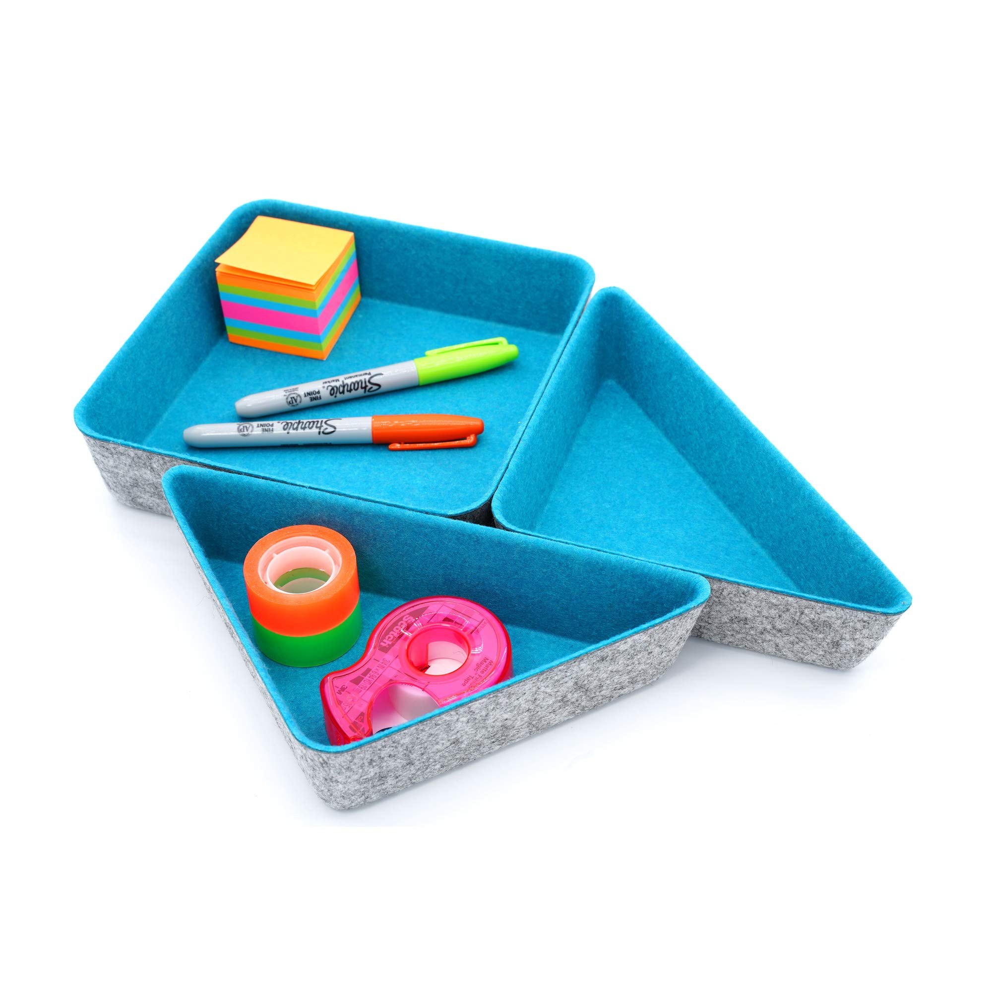 Welaxy 3-Pack Felt Drawer Organizer Trays - Desktop & Storage Bins for Home, Office, Kitchen - Turquoise | Perfect for Organizing Jewelry, Makeup, Office Supplies & Small Items