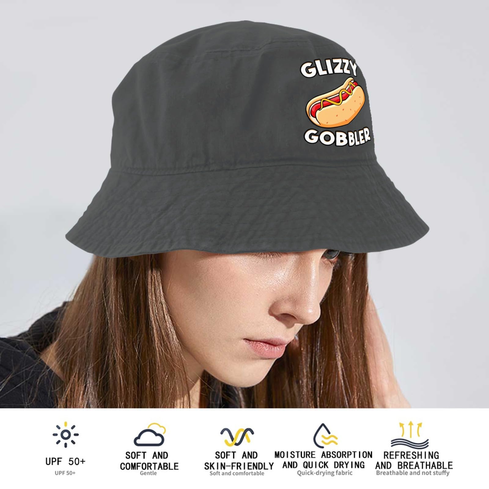 Funny Hot Dog Glizzy Gobble Bucket Hat - Foldable Men's Summer Hat for Basketball, Beach & Outdoor Activities