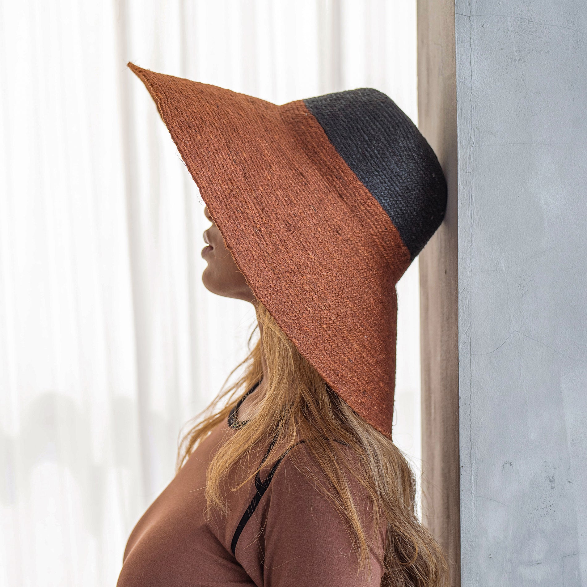 RIRI DUO Jute Straw Hat - Burnt Sienna & Black Sun Hat for Women - Beach Vacation, Summer Outfits, Outdoor Activities
