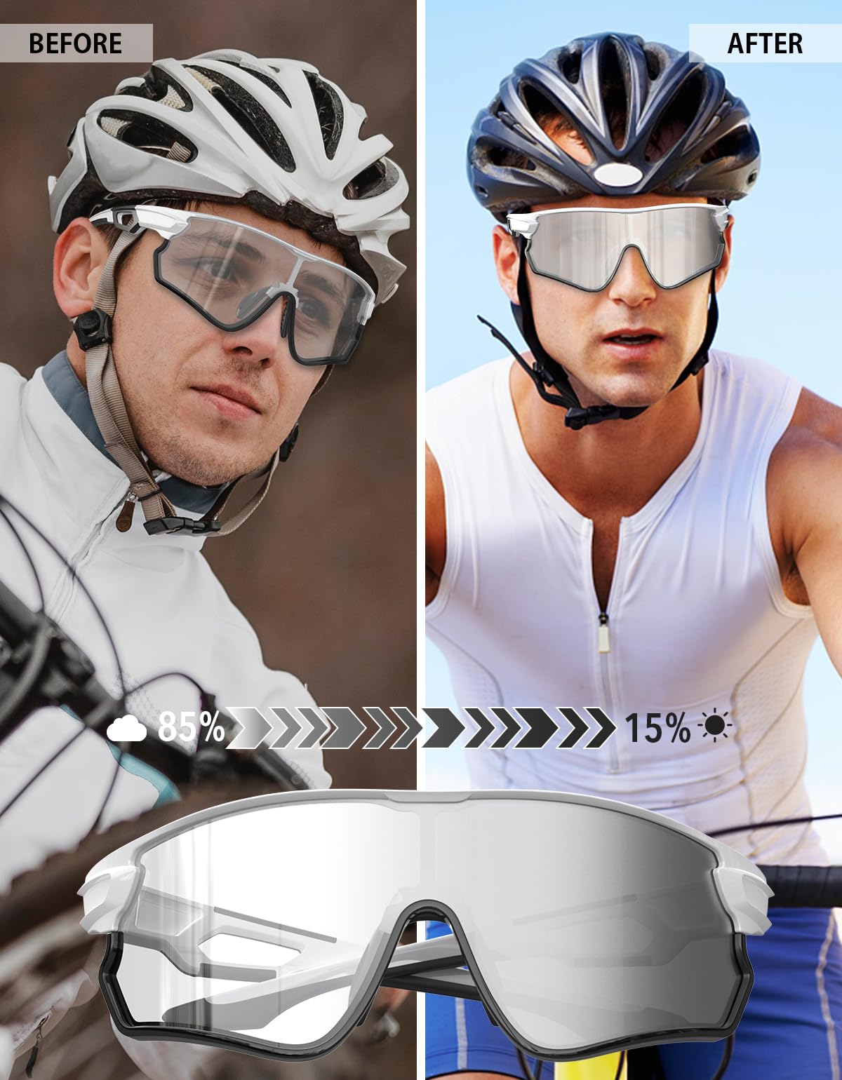 BEACOOL Photochromic Sports Sunglasses for Men & Women - UV400 Protection Cycling Glasses for Mountain Biking, Road Biking & Outdoor Activities - Lightweight & Anti-Fog Lens for Running, Hiking & Driving