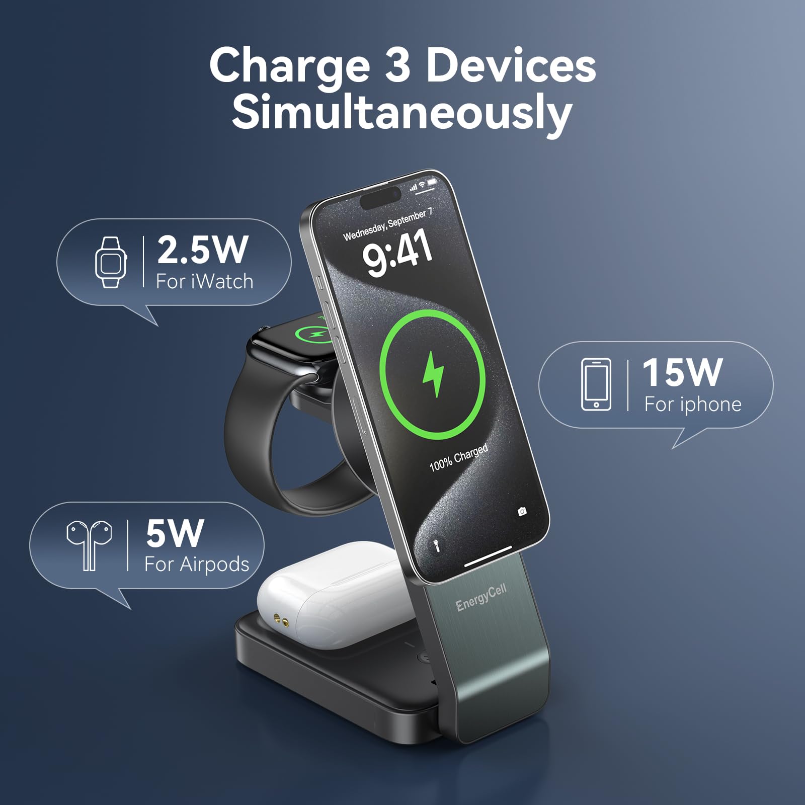 3-in-1 Magnetic Wireless Charging Station for iPhone 16/15/14/13/12 Series, Apple Watch & AirPods - Qi2 Certified 15W Fast Charger Stand with Foldable Design (Black) - Perfect for Home, Office & Travel Charging Needs