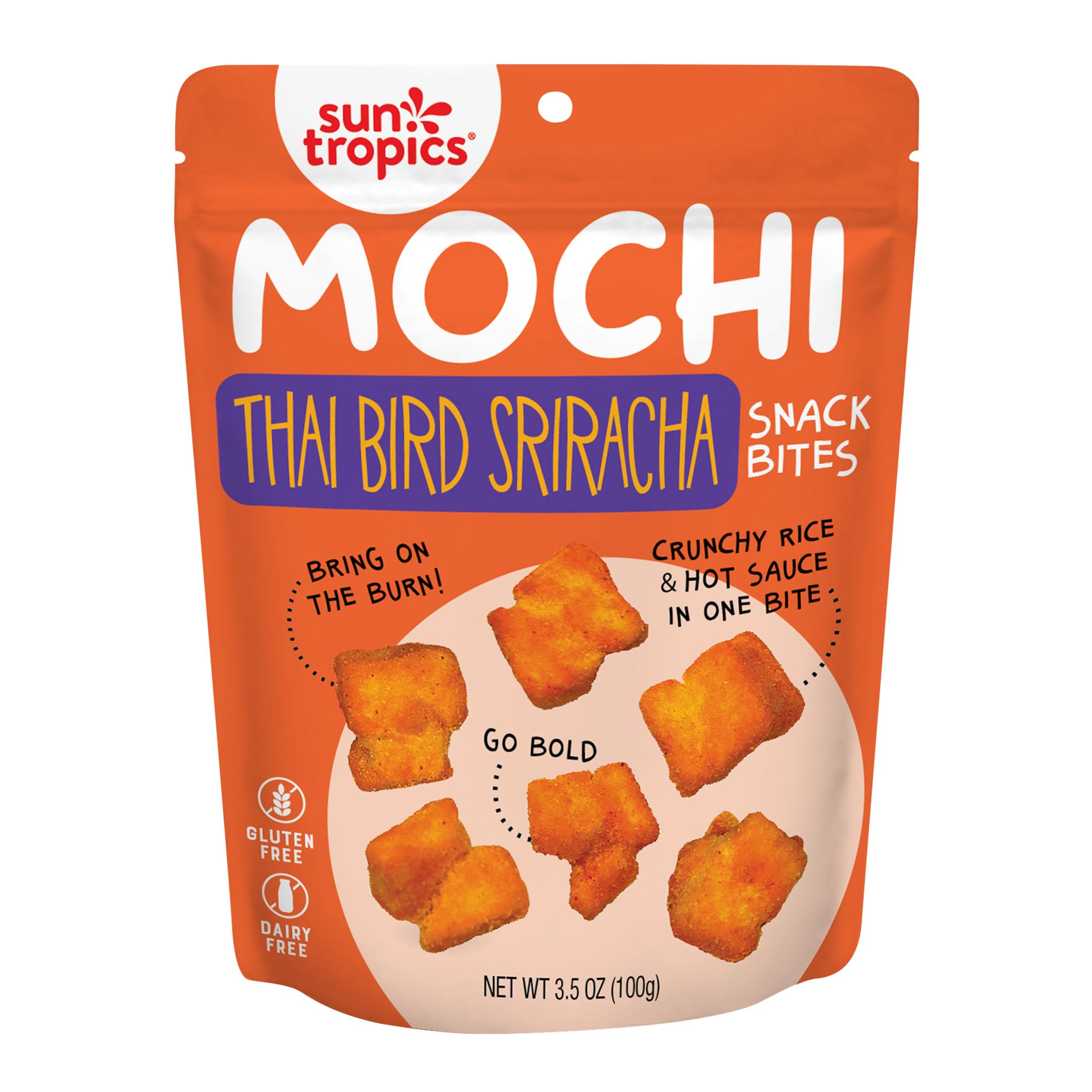 **Sun Tropics Mochi Snack Bites - Thai Bird Sriracha Flavor, 3.5 oz (6 Pack) | Gluten-Free, Dairy-Free, No MSG Added | Crispy Spicy Rice Nuggets, Asian Puff Rice Crackers | Perfect for On-the-Go Snacking, Lunchboxes & Party Platters**