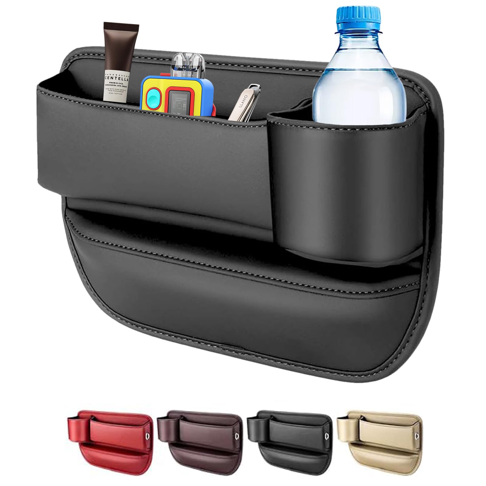 2024 Universal Car Seat Gap Filler Organizer - Black Leather Storage Box for Glasses, Phones, Keys & Cards | Passenger Side Cup Holder Gap Bag | Perfect for Road Trips, Commuting & Daily Car Organization