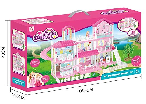 FIXSON 7-Room Dollhouse Dream House with Furniture Set - DIY Pretend Play Toy for Girls Ages 3-7 | Perfect for Birthday Gifts, Role Playing & Creative Playtime