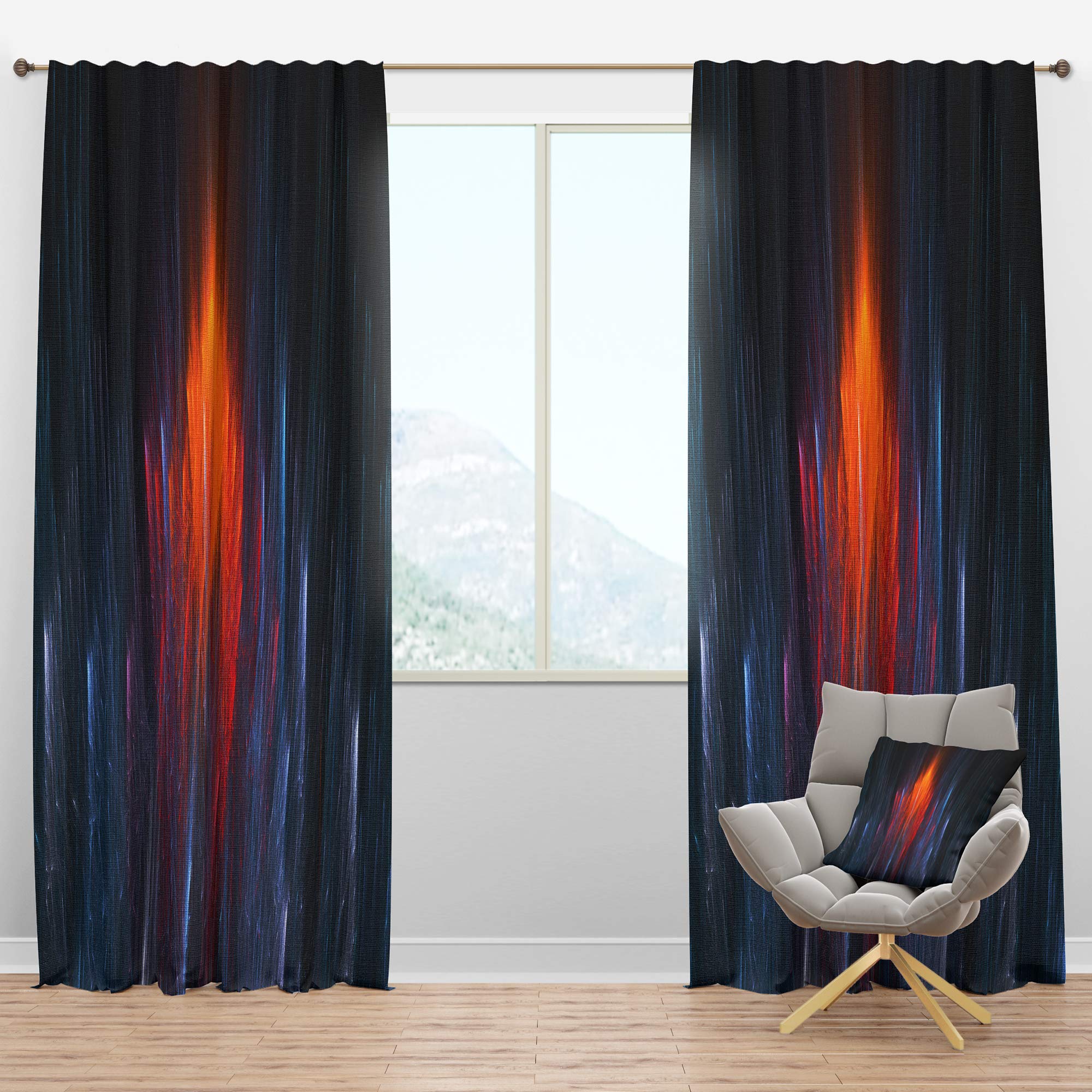 DesignQ Blackout Curtains 'Fractal Fire in Light Blue' - Thermal Insulated Single Panel (52x120 inches) for Bedroom & Living Room - Noise Reducing & Energy Saving Window Drapes for Better Sleep & Home Decor