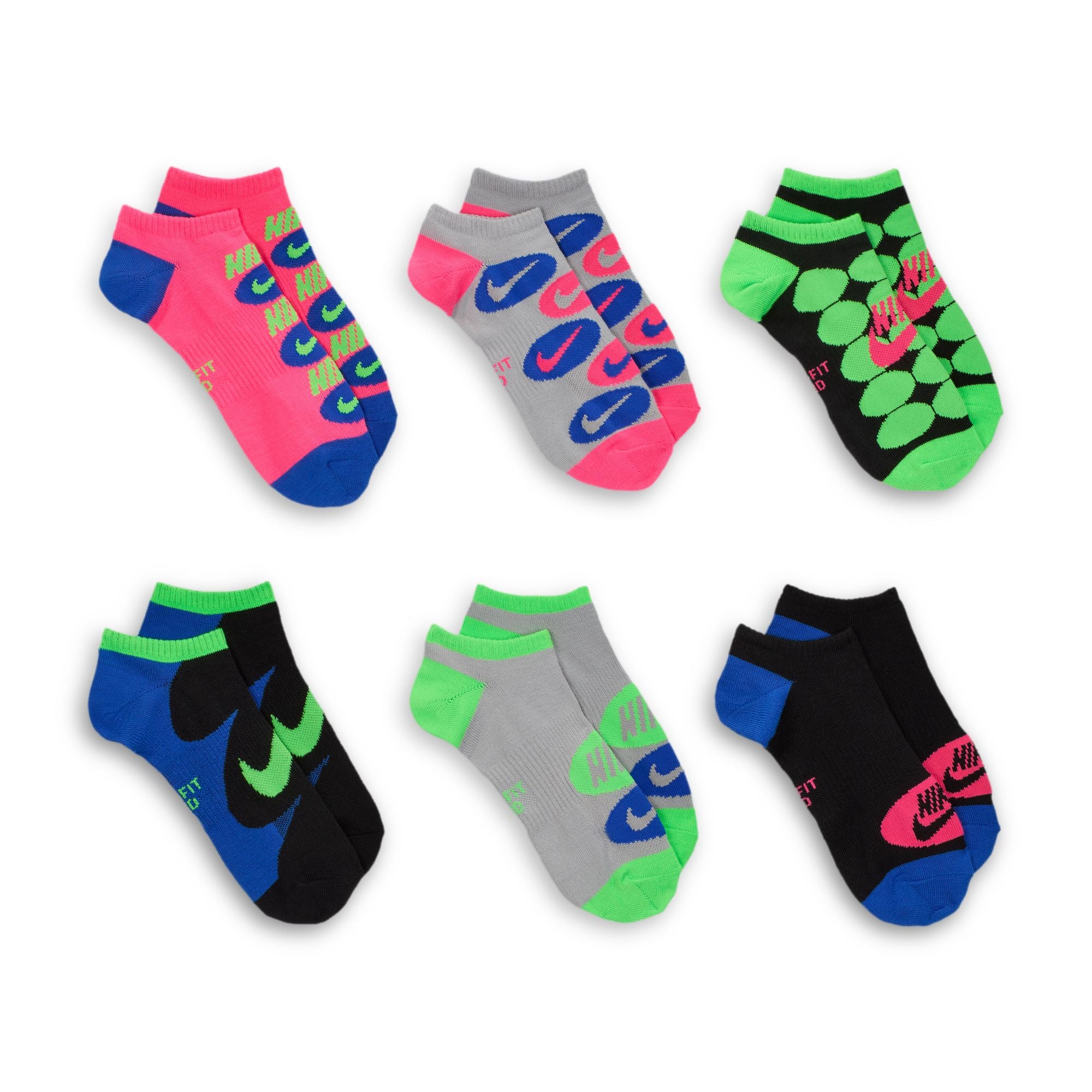 Nike Everyday No Show Socks 6 Pack - Breathable Cushioned Athletic Socks for Running, Gym & Casual Wear - Black/White/Gray (6 Pairs)