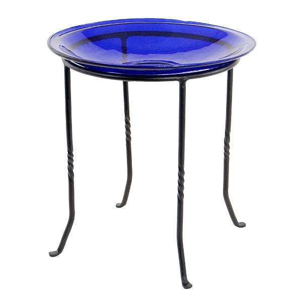 Cobalt Blue Crackle Glass Birdbath Bowl - Outdoor Garden Decoration for Birds, Perfect for Backyard, Patio, and Lawn Decor