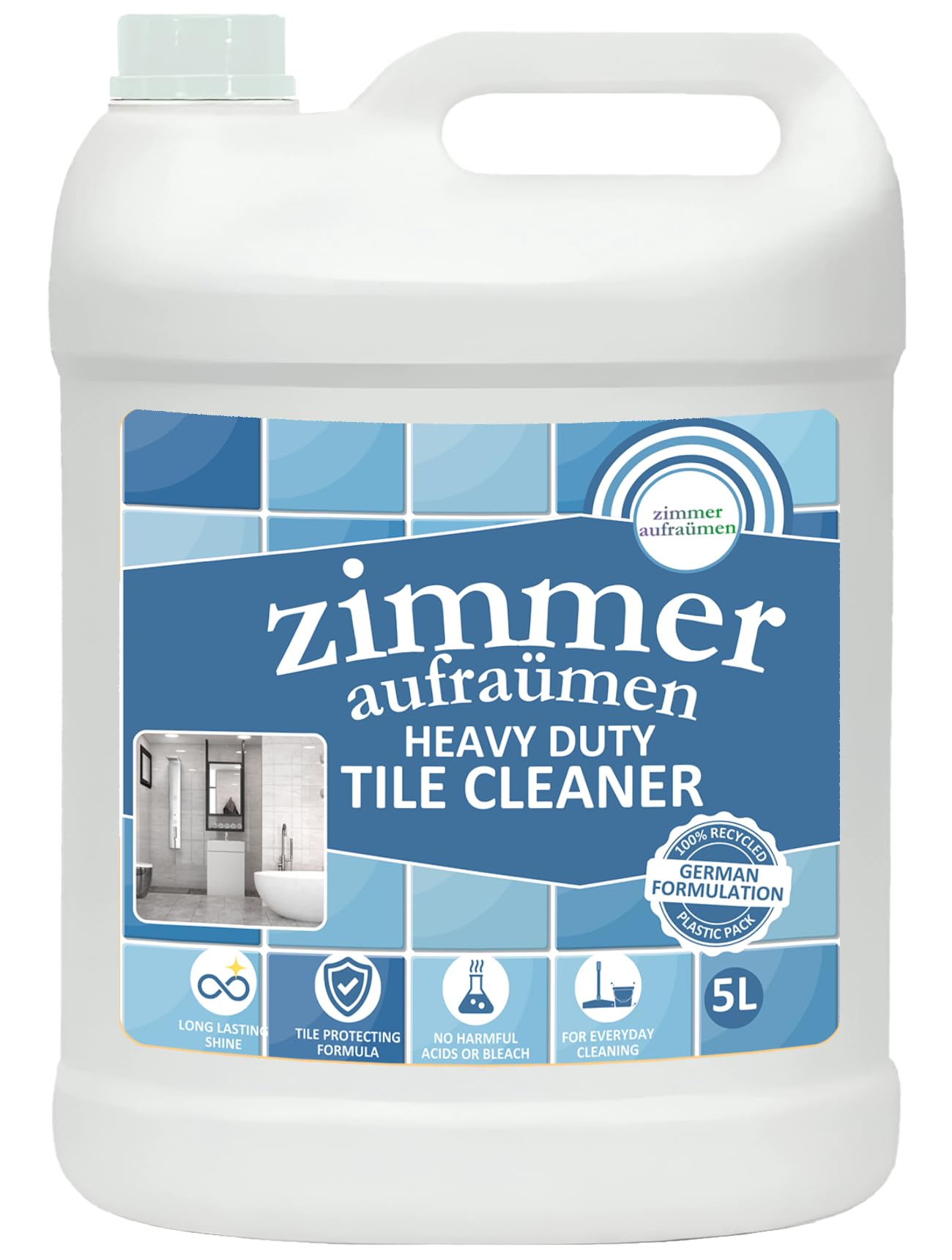 Zimmer Aufraumen Bathroom Tile Cleaner (5L) - Powerful Stain Remover for Ceramic, Porcelain & Grout - Ideal for Showers, Bathtubs & Sinks