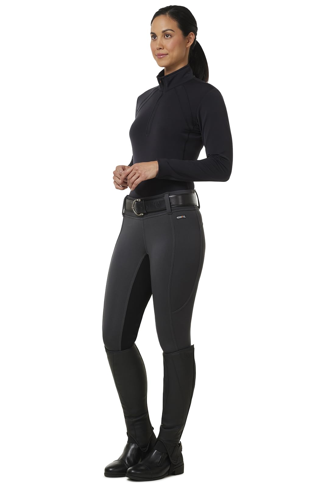 Kerrits Women's Sit Tight Wind Pro Full Seat Winter Horse Riding Tights - Warm Polartec Equestrian Breeches with Phone Pocket for Cold Weather Riding & Training