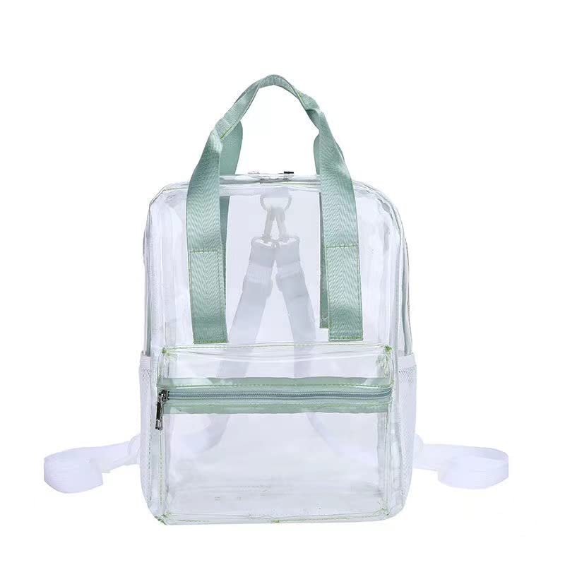 HIQUAY Small Clear Backpack - Waterproof Transparent School Bag for Women & Men - Lightweight Heavy Duty Backpack for Office, Travel, Gym & Outdoor Activities (Green)