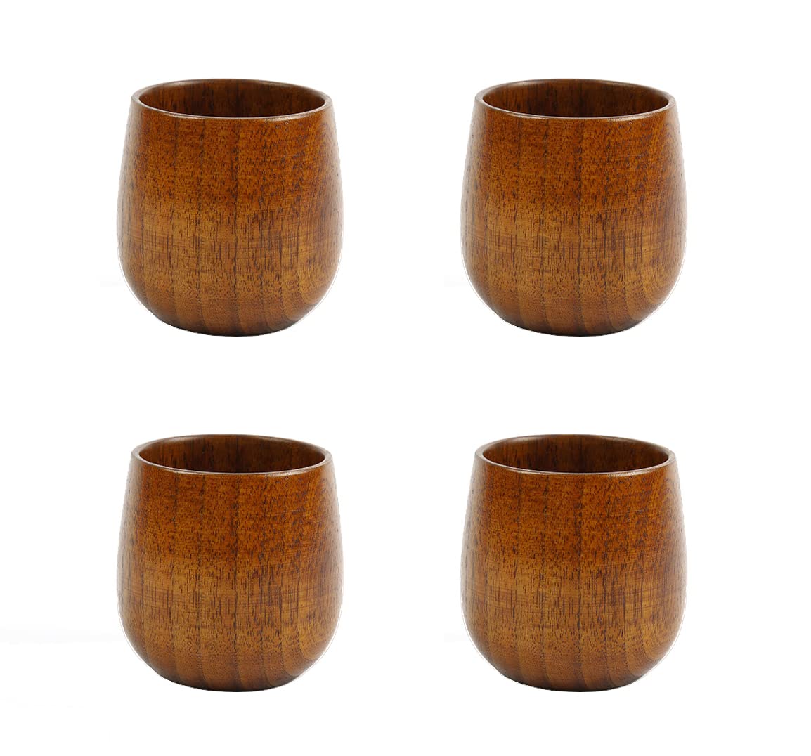 HomeImpel 4 Pack 4oz Wooden Coffee Mugs - Natural Wood Tea Cups for Hot & Cold Drinks, Perfect for Coffee, Tea, Beer, Milk & Water - Ideal for Camping, Picnics & Rustic Home Decor