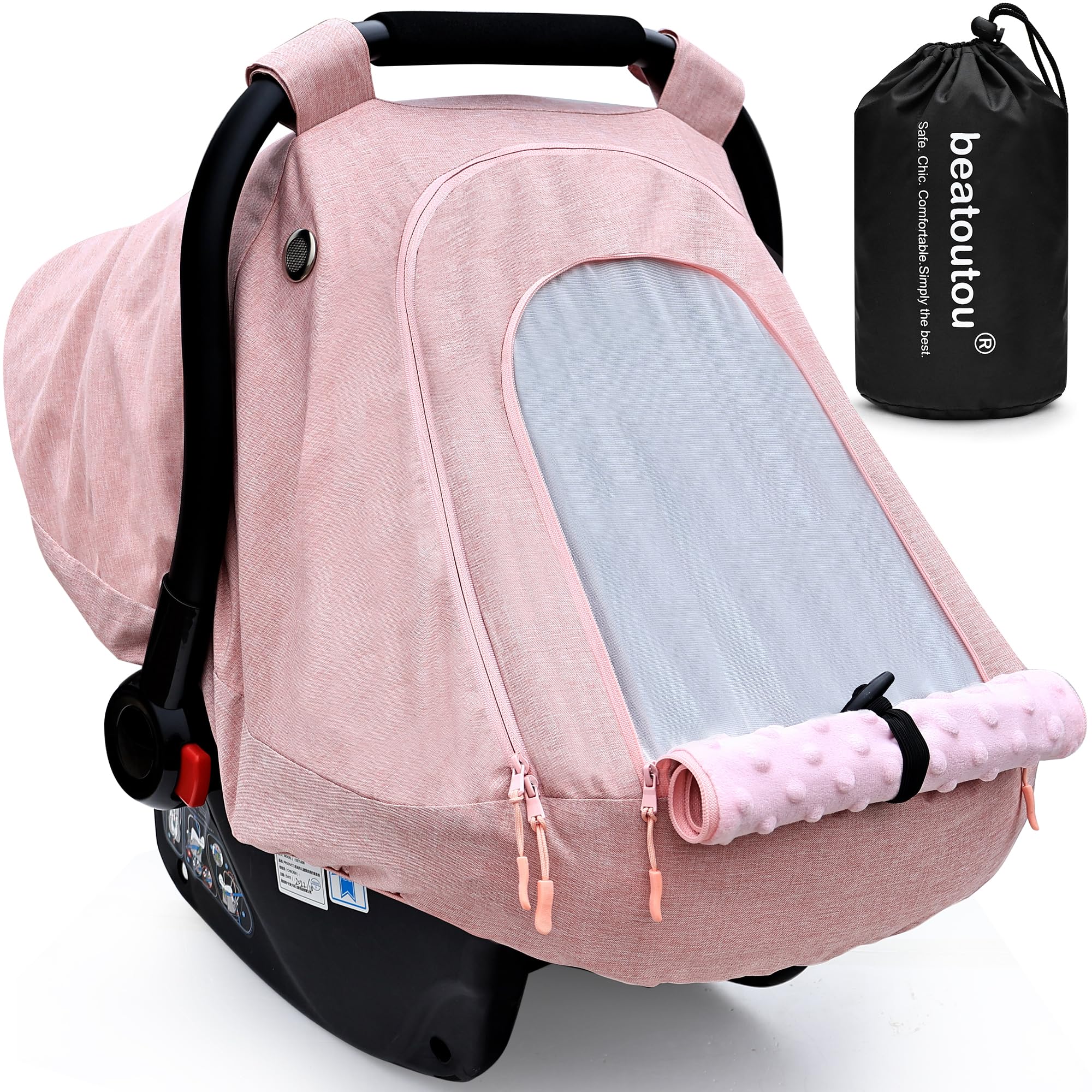 Waterproof & Windproof Baby Car Seat Cover for Girls & Boys - Soft Pink Infant Car Seat Canopy to Keep Baby Warm & Cozy - Perfect for Strollers, Car Seats & Outdoor Protection