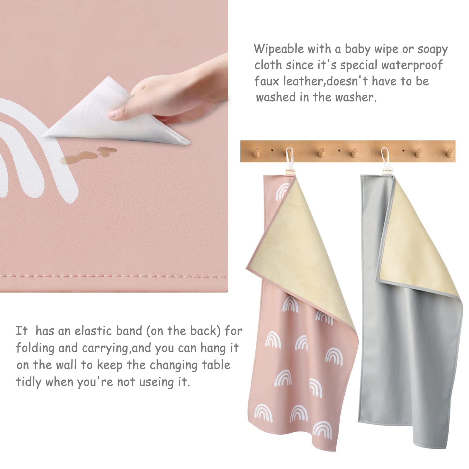Owlowla Portable Baby Diaper Changing Pad - Waterproof Travel Changing Mat with Liner for Newborns & Toddlers (Gray & Rainbow) - Perfect for Nursery, Travel & On-the-Go Diaper Changes