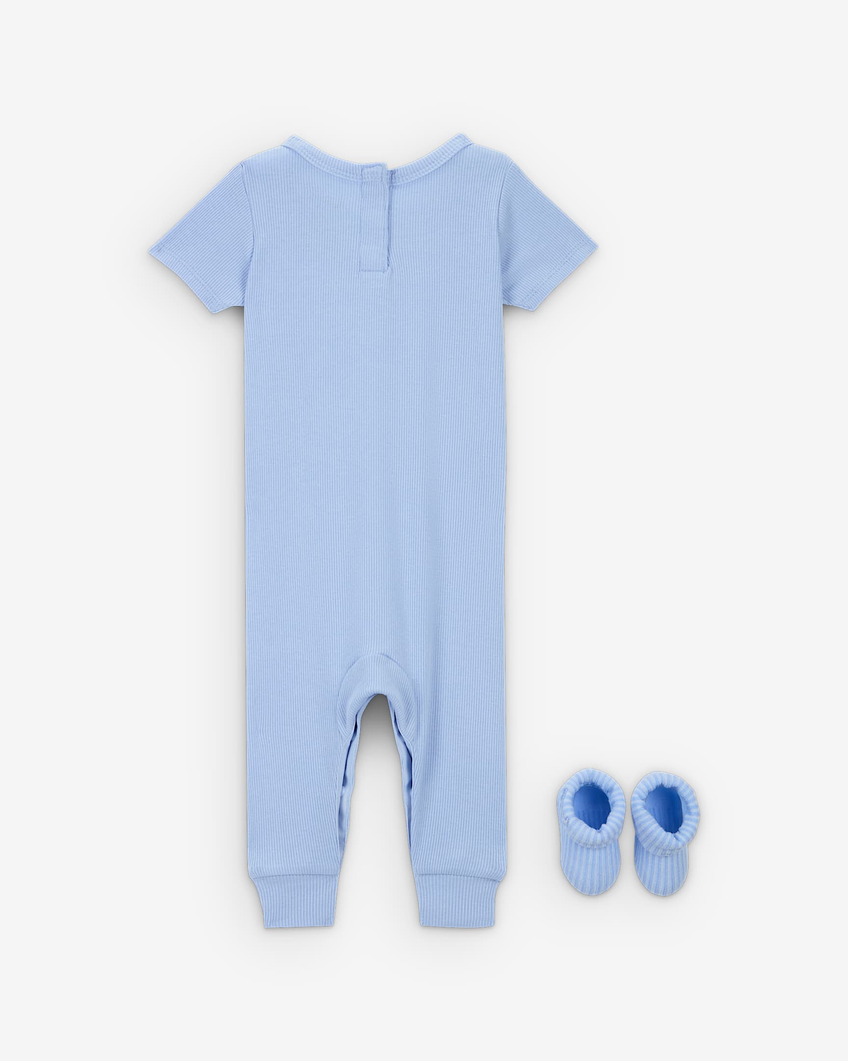 Nike Kids' Rib Knit Blue Romper and Socks Set - Soft Cotton Baby Jumpsuit with Matching Socks for Playtime, Outings & Photo Shoots