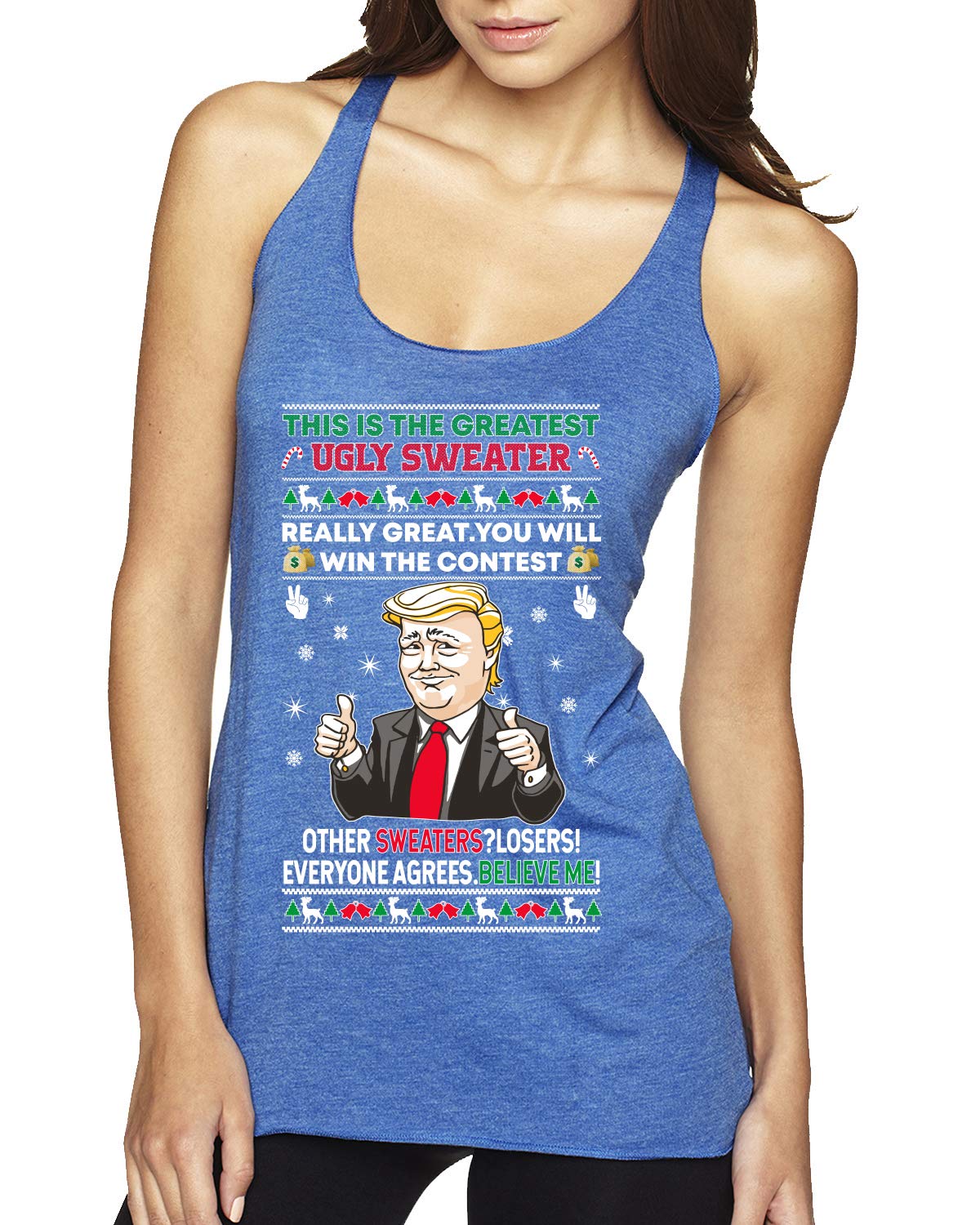 Trump Ugly Christmas Sweater - Greatest Tri-Blend Racerback Tank Top for Holiday Parties & Festive Gatherings