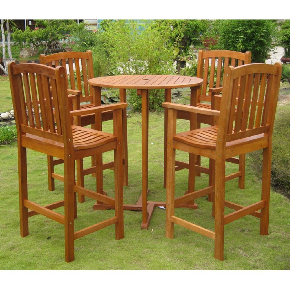 Albacete 5-Piece Bar Height Table Set - International Caravan Furniture for Outdoor Dining & Entertaining