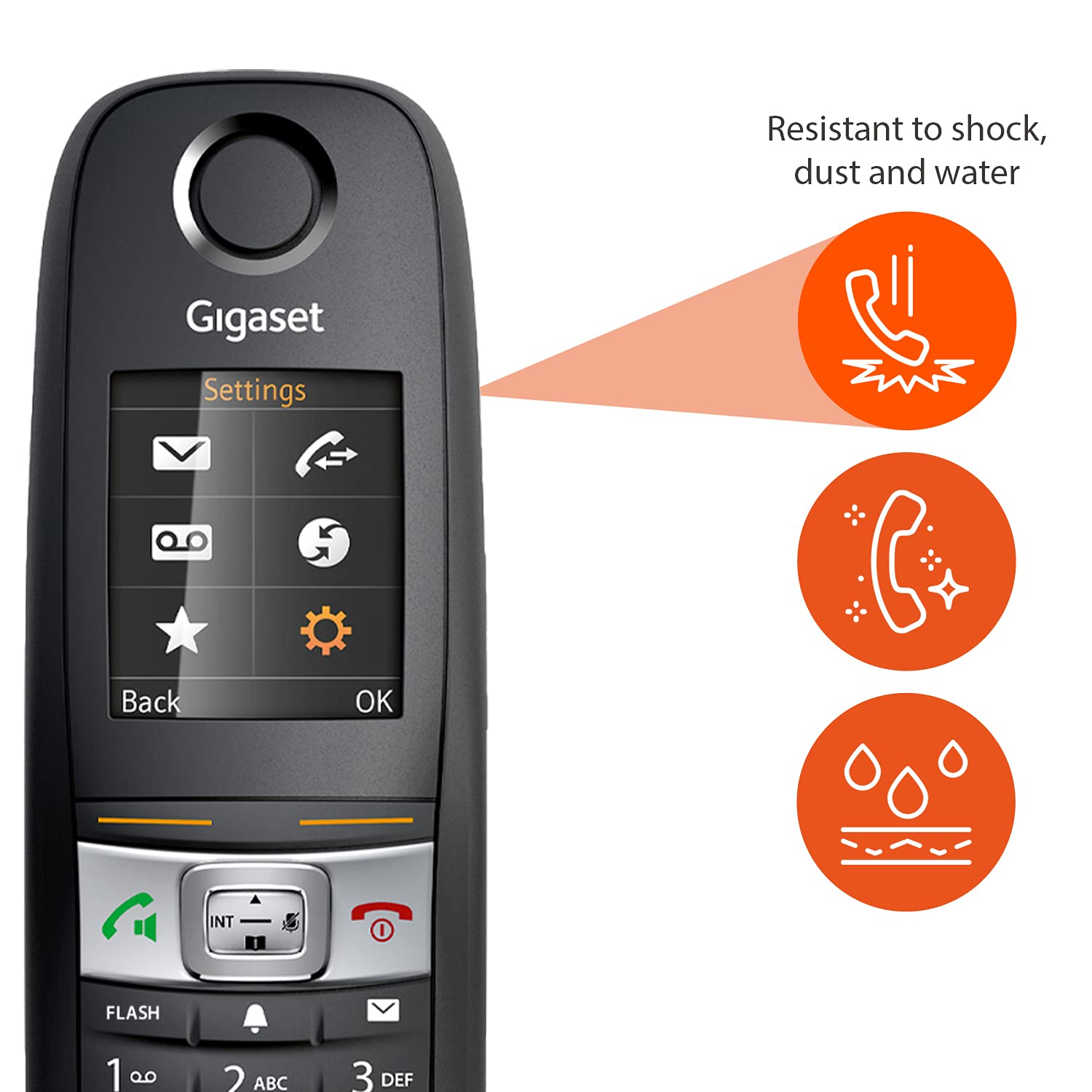 Gigaset E630A Cordless Phone with Answering Machine - IP65 Water & Dust Resistant - Ideal for Mechanics, Craftsmen & Workshops - Black (1 Pack) - Perfect for Garage, Construction Sites & Industrial Use