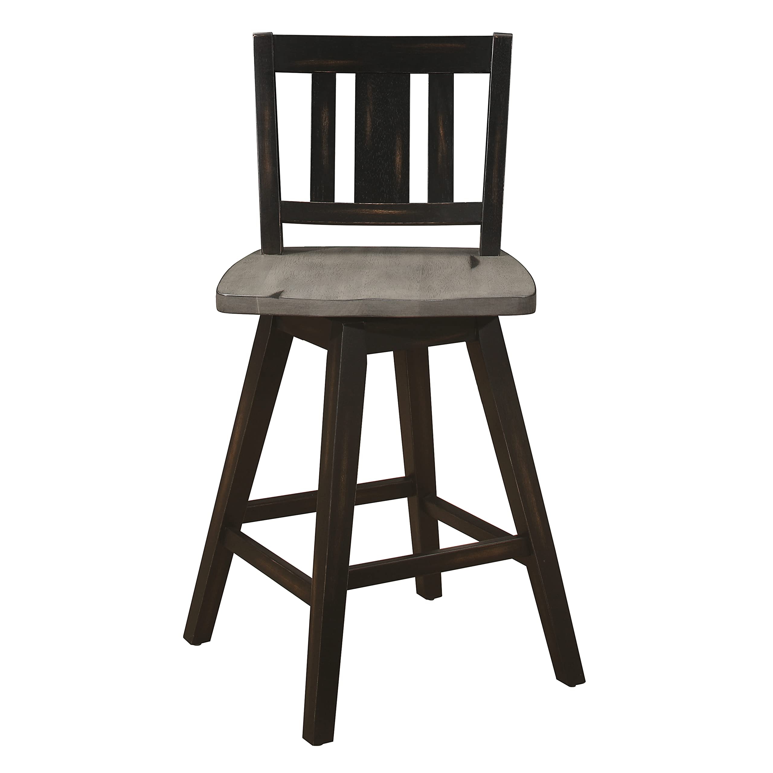 Modern Swivel Counter Height Bar Stools Set of 2 - Solid Wood Kitchen Island Stools with High Back, Footrest & Vertical Slat Design - 24