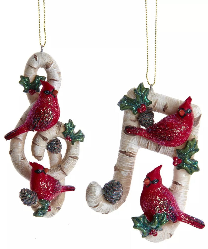 4 Pack Birch Berry Cardinal Music Note Ornaments - Handmade Christmas Tree Decorations for Holiday Home Decor, Gift Wrapping & Festive Party Decorations