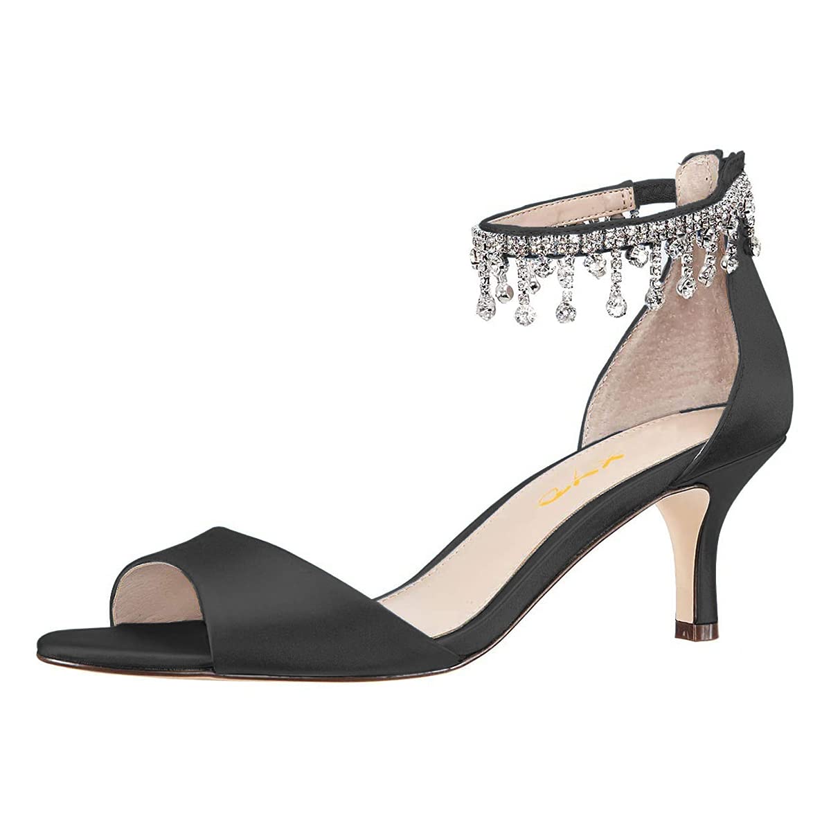 XYD Women's Rhinestone Studded Ankle Strap Sandals - Open Toe Strappy Mid Heel Dress Shoes for Cocktail Party, Wedding & Evening Events