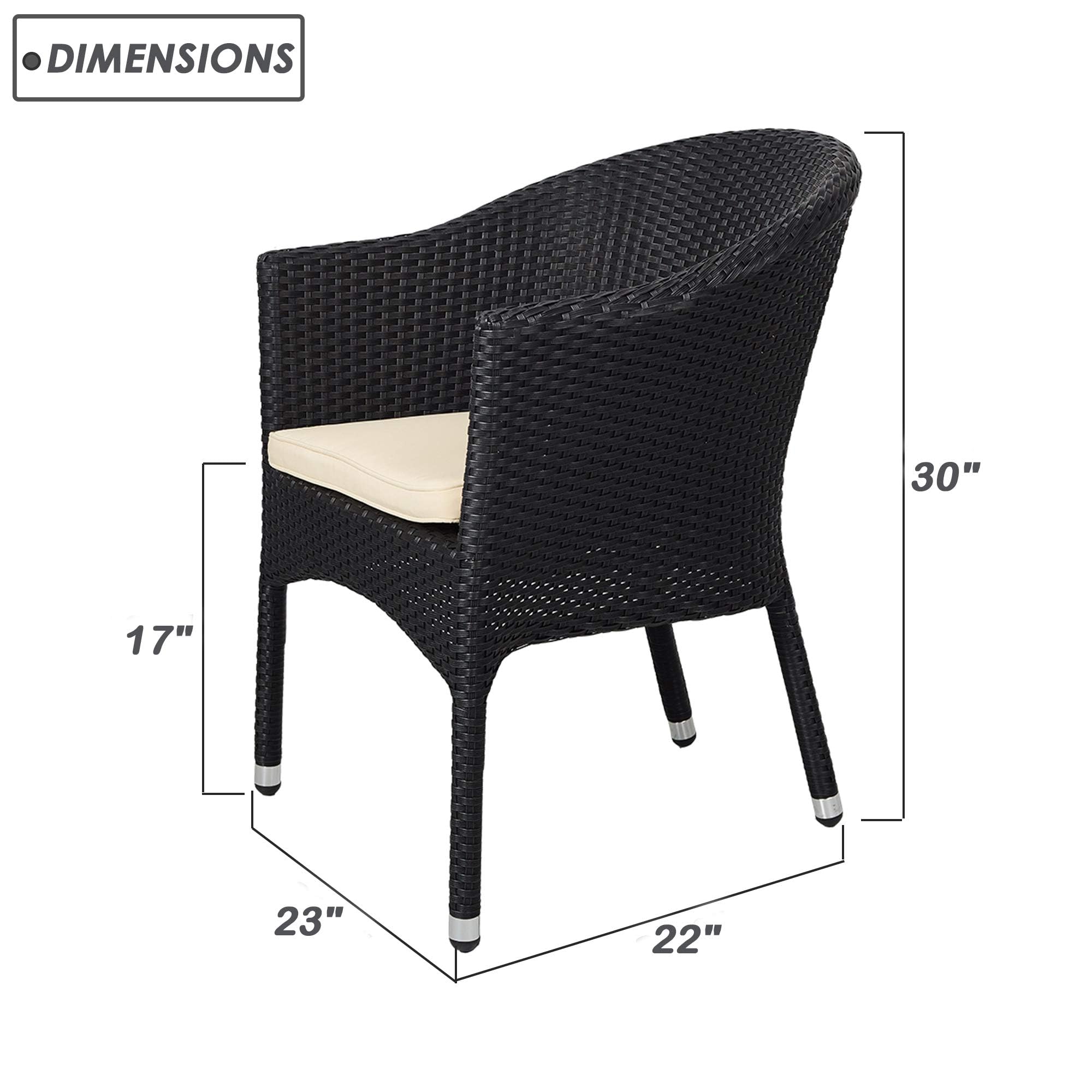 LUCKYERMORE Outdoor Wicker Dining Chairs with Soft Cushions - Stackable Rattan Plastic Armchairs for Patio, Garden, Lawn & Home Furniture (Black) | Perfect for Backyard BBQs, Poolside Lounging & Al Fresco Dining