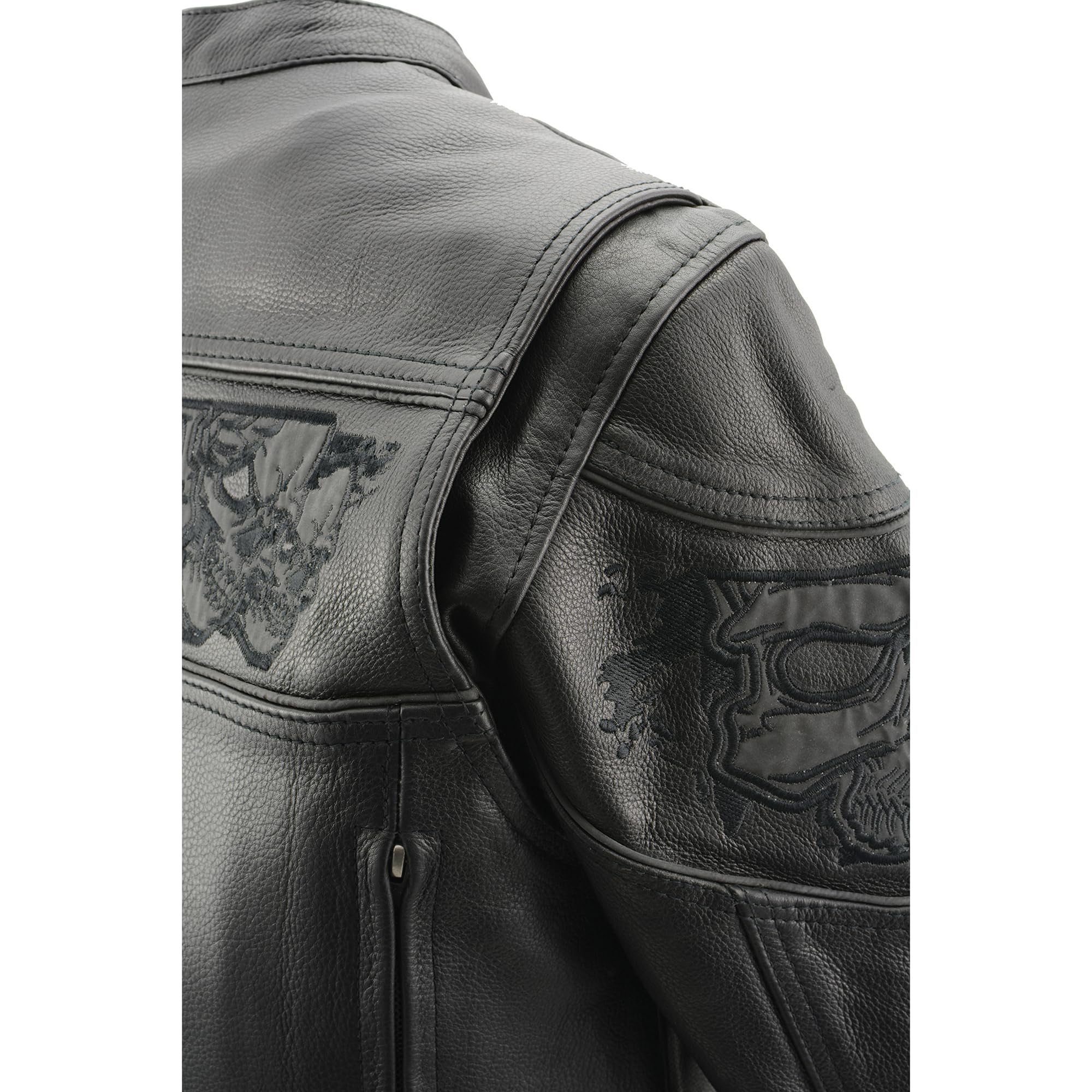 Milwaukee MLL2540 Women's Reflective Skulls Soft Naked Cowhide Leather Motorcycle Jacket - Stylish & Protective Riding Gear for Harley, Cruiser & Street Bikes