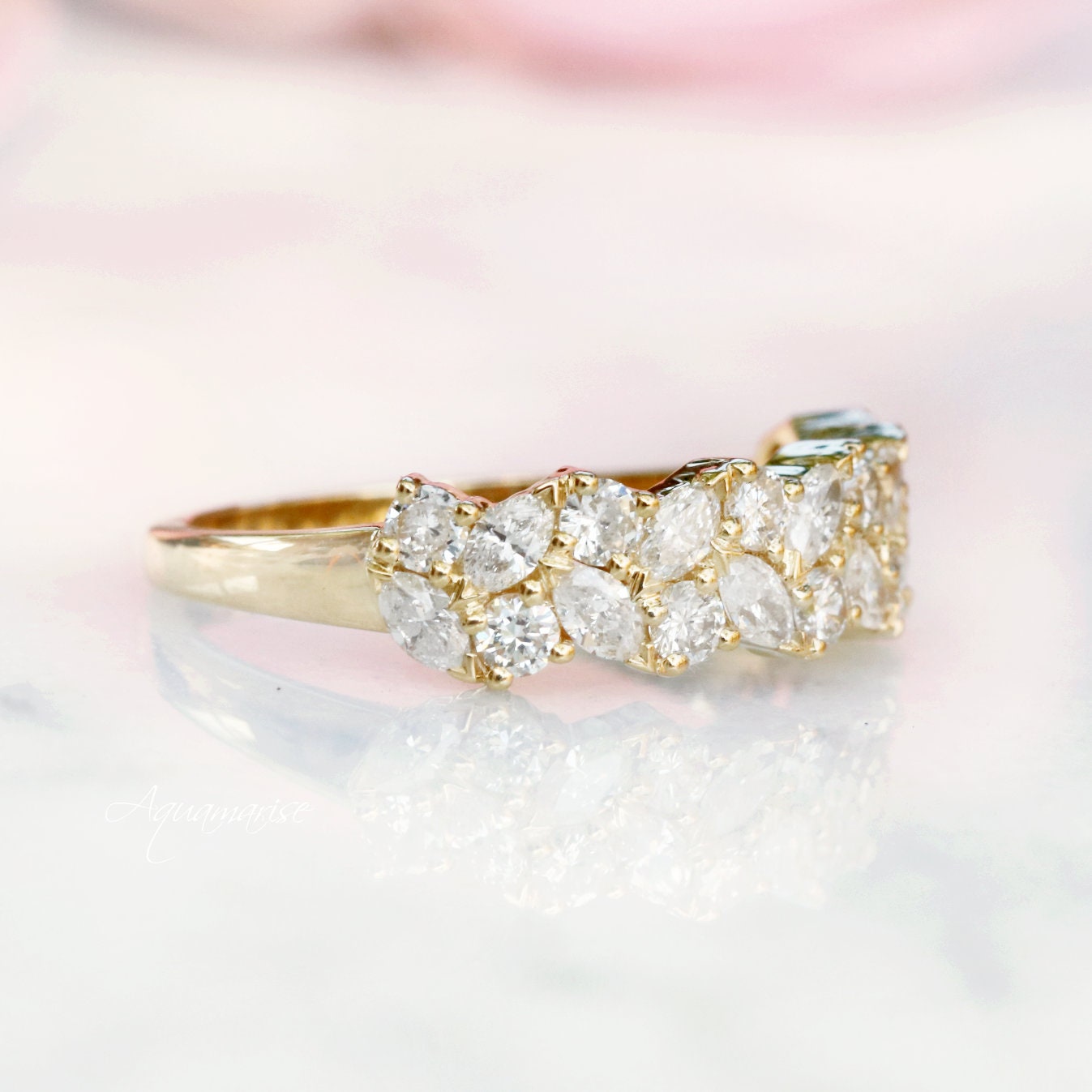 14K Solid Yellow Gold Marquise Natural Diamond or Moissanite Wedding Band - Elegant Engagement Ring for Women, Perfect for Proposals, Anniversaries & Special Occasions