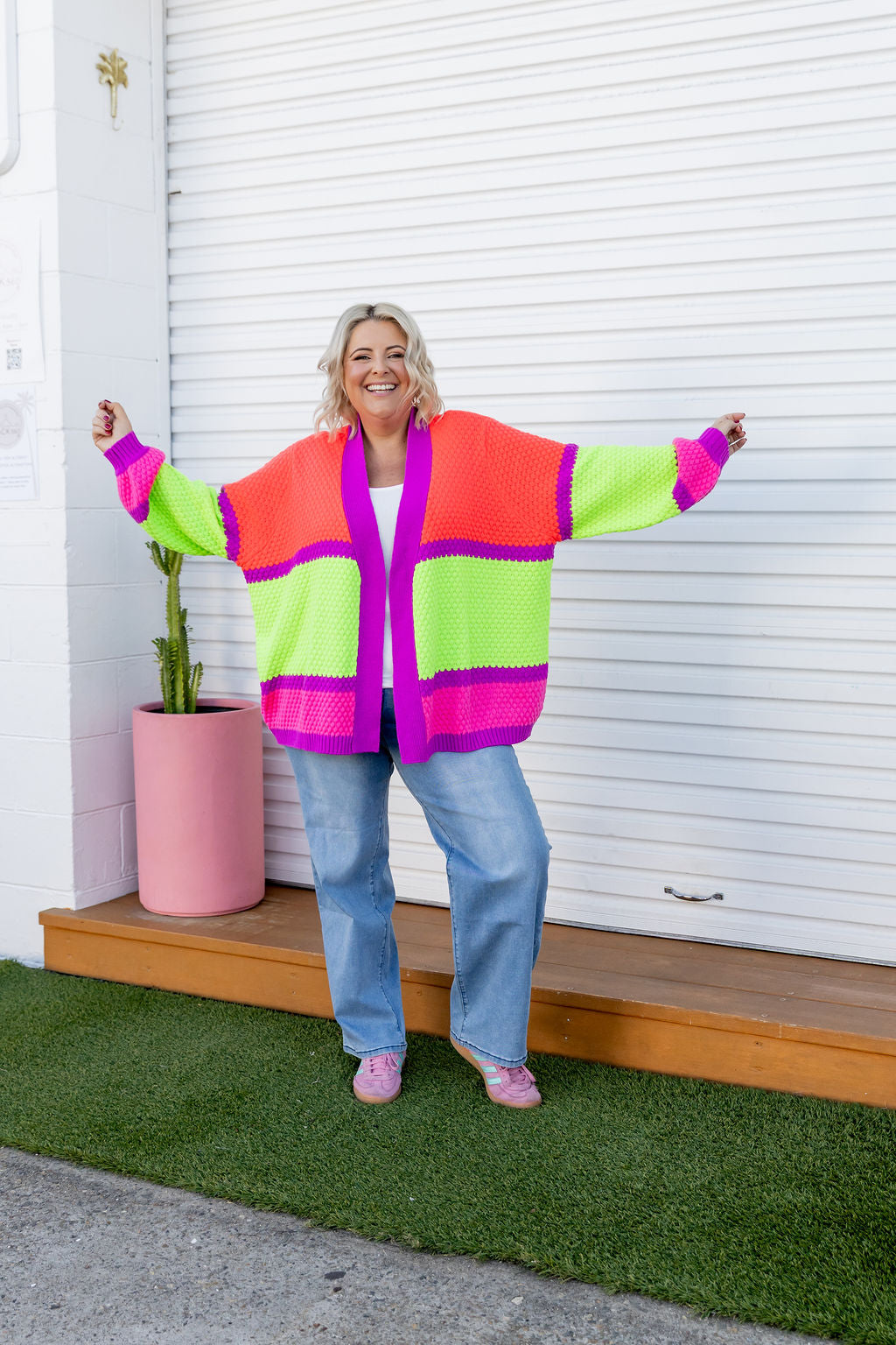 Stylish Marbelle Knit Cardigan in Fluro Mix - Perfect for Casual Outfits, Office Wear & Cozy Evenings