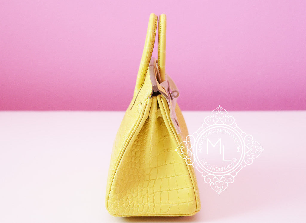 Luxury Hermes Lime Yellow Matte Crocodile Birkin 25 Handbag - Premium Leather Designer Tote Bag for Women, Fashion Accessory for Parties, Events & Special Occasions