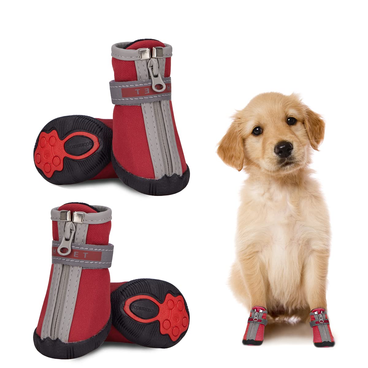 **Winter Snow Dog Boots for Small & Medium Dogs - Anti-Slip Rugged Sole, Zipper Design & Reflective Strips - Perfect for Hiking, Walking & Outdoor Adventures**