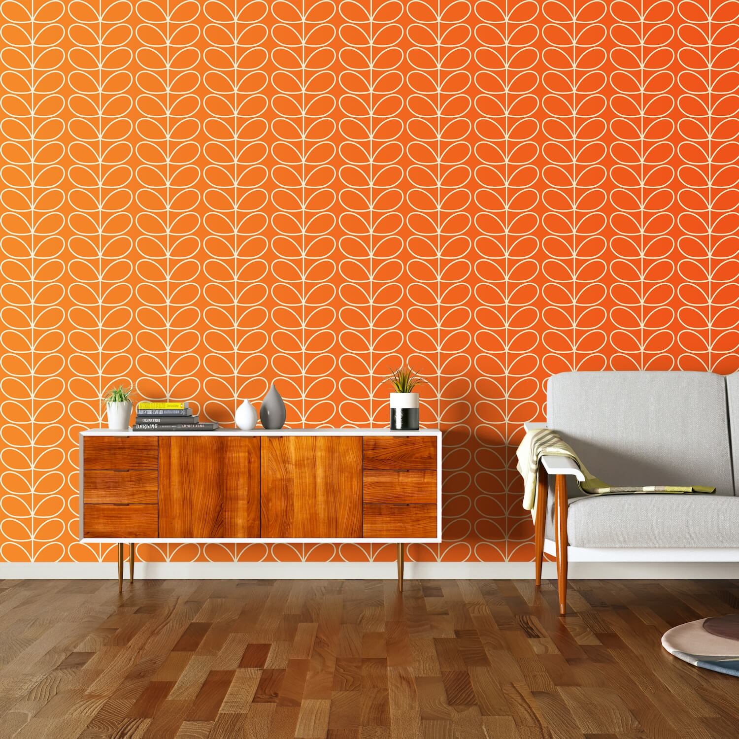 Linear Stem Tomato Wallpaper - 52cm x 10m Roll - Peel and Stick Self-Adhesive Wallpaper for Kitchen, Dining Room, Bathroom Decor