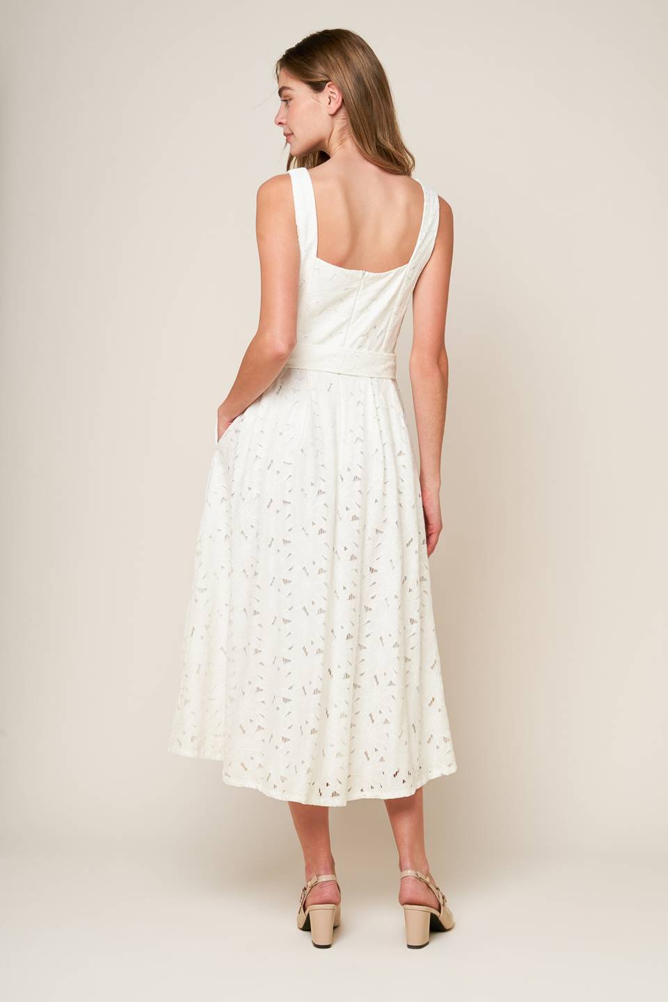 DAFFODILS & DAYDREAMS Woven Lace Midi Dress - Elegant Floral Summer Dress for Women, Perfect for Garden Parties, Weddings & Date Nights