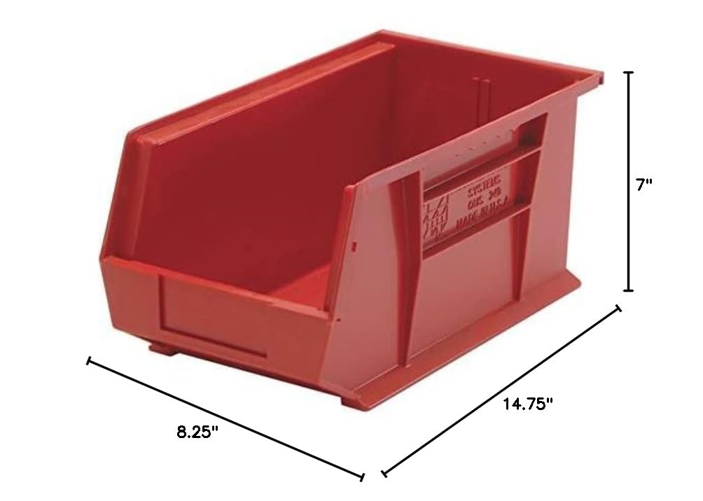 Aviditi 12-Pack Red Plastic Stackable Storage Bins with Hanging Hooks, 14.75