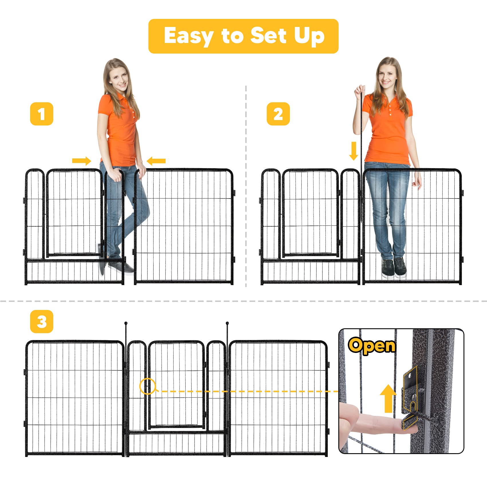 TMEE 8/16 Panel Dog Playpen - 40 Inch Tall Pet Exercise Pen with Door for Large/Medium/Small Dogs | Outdoor Dog Fence & Play Yard for RV, Camping, Backyard, Park, and Indoor Use | Durable Pet Playpen (16 Pcs)