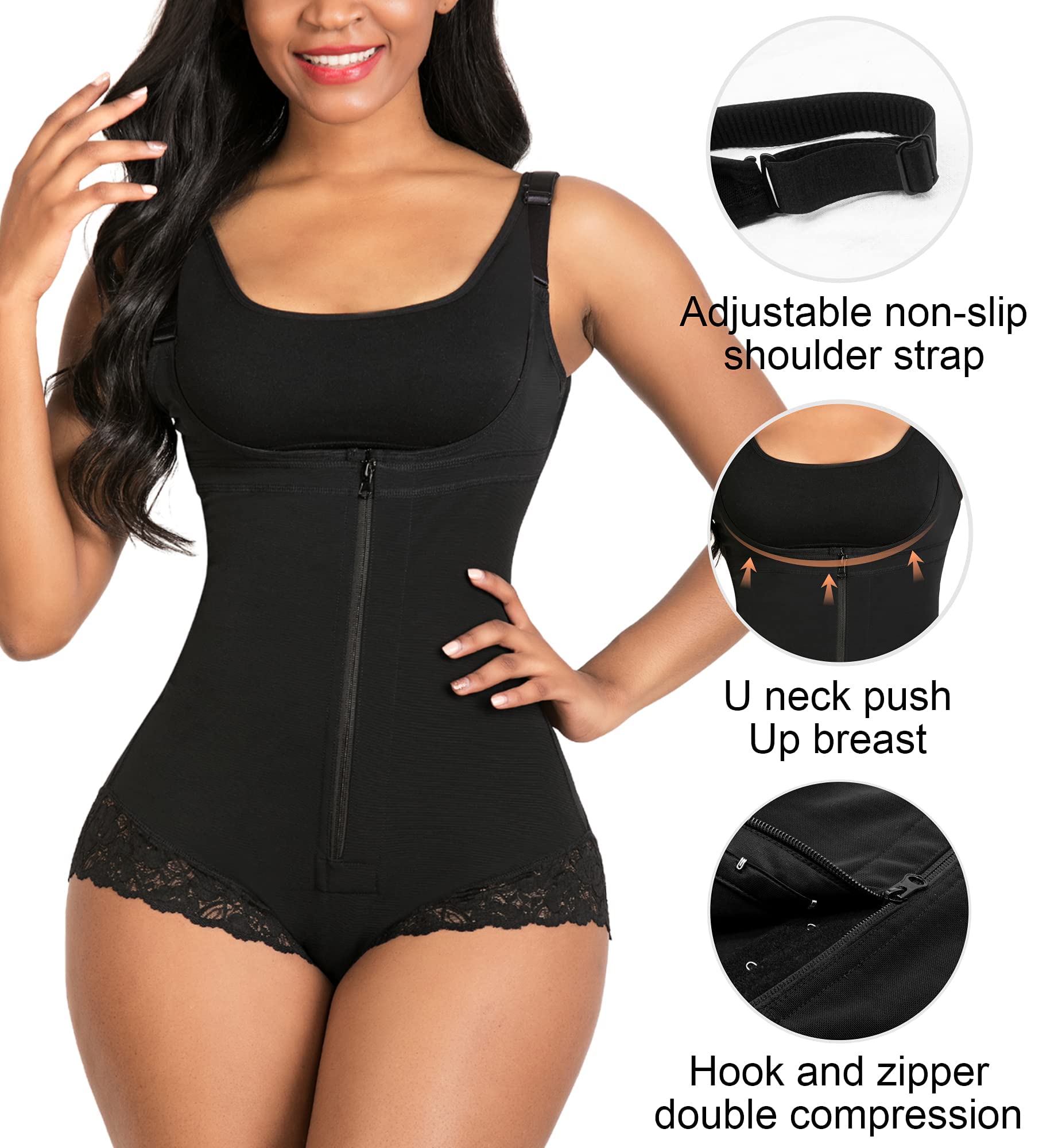 RanRui Women's Shapewear Tummy Control Bodysuit - Colombian Fajas Body Shaper with Front Zipper & Open Bust Design for Slimming, Waist Training - Perfect for Wedding, Evening Dresses & Special Occasions