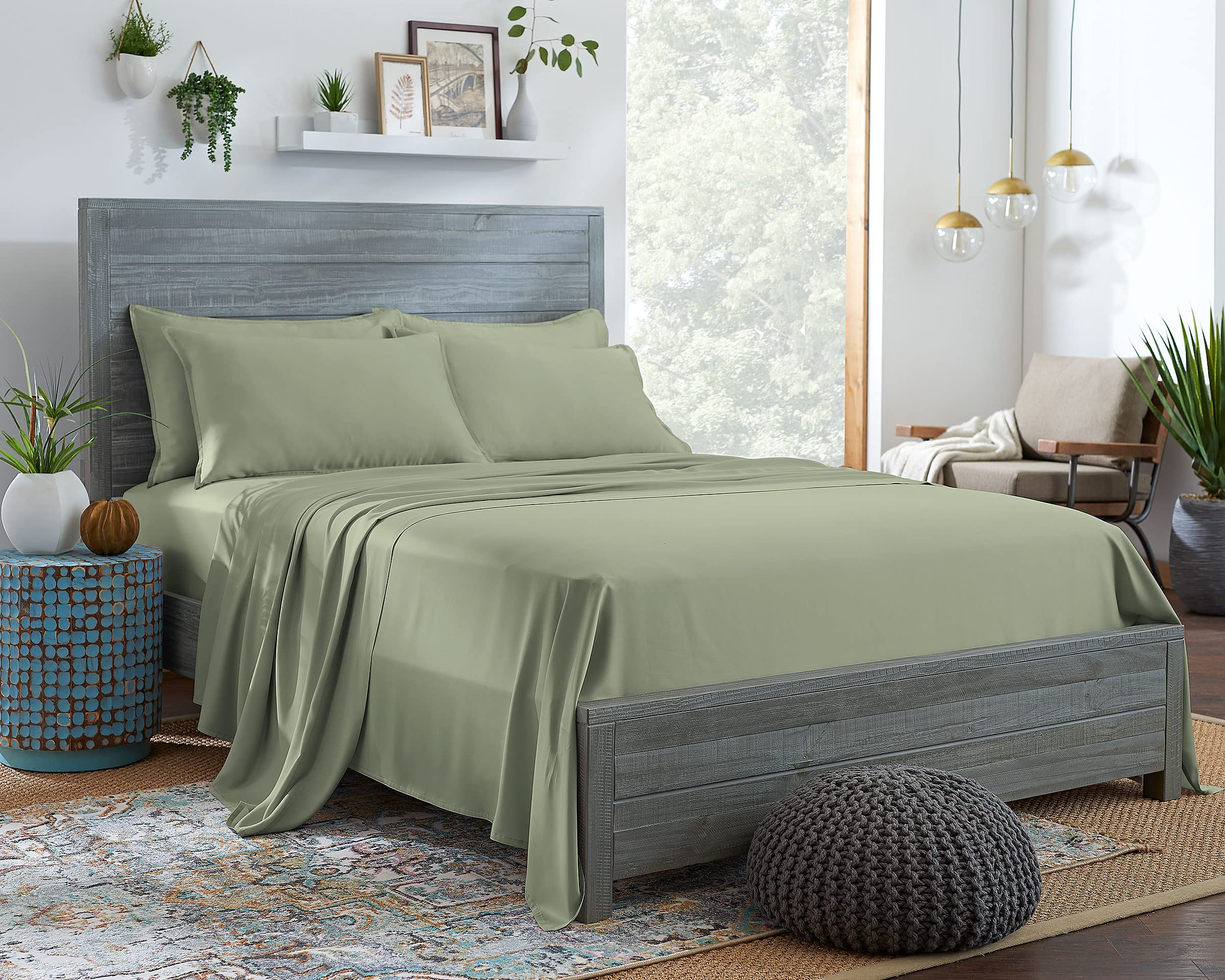 100% Organic Eucalyptus Queen Size Bed Sheets 4-Piece Set | Tencel Lyocell Silky Soft & Breathable | 16