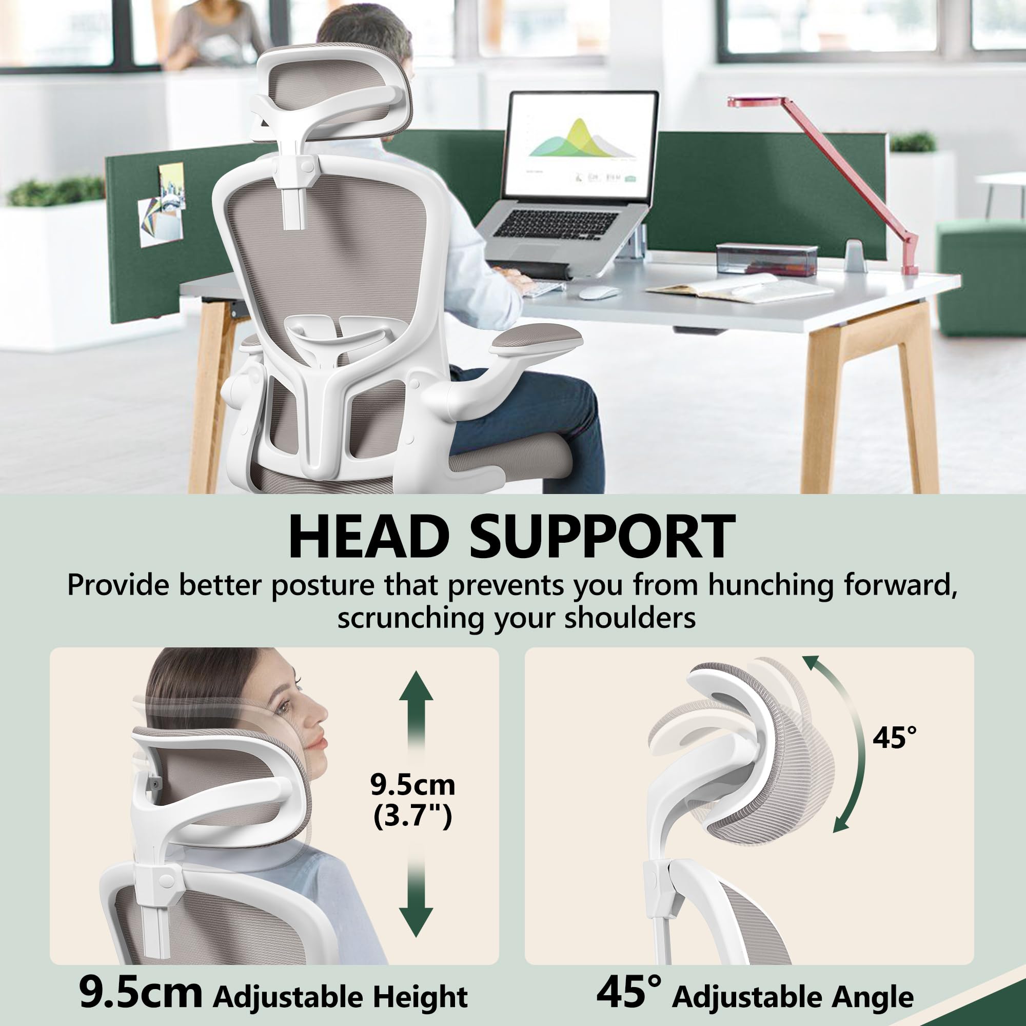 FelixKing Ergonomic Office Chair with Adjustable Lumbar Support & Headrest - High Back Swivel Task Chair for Home Office, Gaming & Workspace - Adjustable Height & Armrests (Gray) - Perfect for Long Work Hours, Online Meetings & Comfortable Gaming Sessions