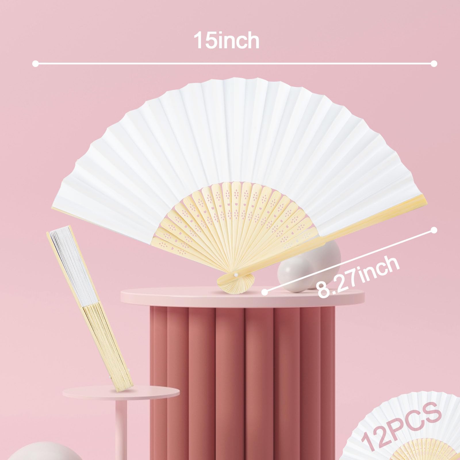 JOHOUSE 12 Pack Decorative Hand Fans - Foldable Chinese & Japanese Style Paper Fans for Wedding, Party, Dance, DIY Crafts | Perfect for Home Decor, Cultural Events, and Summer Cooling