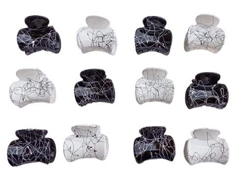 12 Pack Hair Claw Clips for Women & Girls - White & Black - Strong Hold Hair Clips for Ponytails, Buns & Updos - Perfect for Work, Gym & Everyday Styling