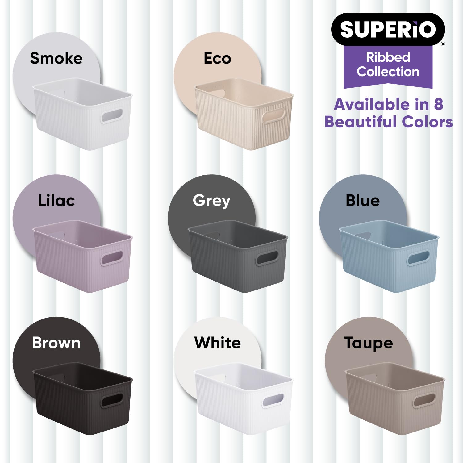Superio Ribbed Collection - 6 Pack Decorative Plastic Open Storage Bins & Organizer Baskets, Medium Taupe (5 Liter Capacity) | Perfect for Closet, Shelf, Drawer & Home Organization | Space-Saving Storage Boxes for Bedroom, Bathroom & Office