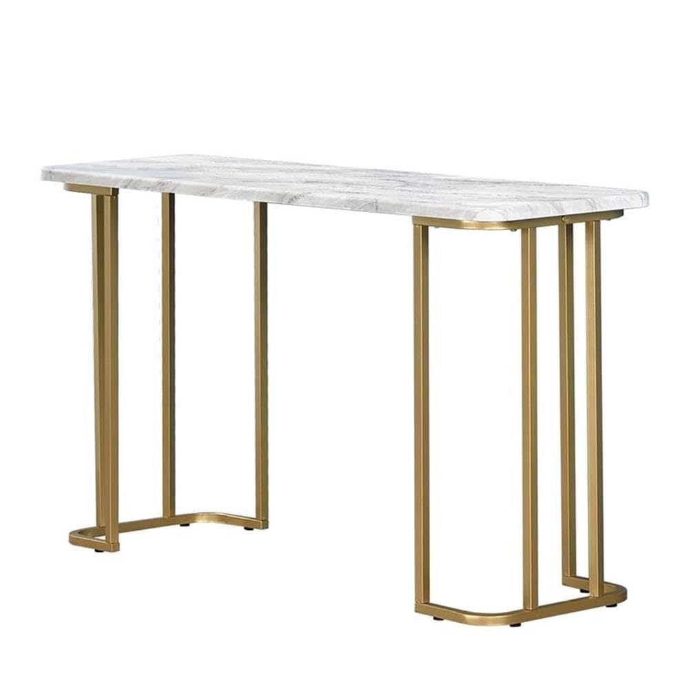 BOWERY HILL Modern White and Gold Metal Console Table - Elegant Entryway Furniture for Hallway, Living Room & Foyer Decor