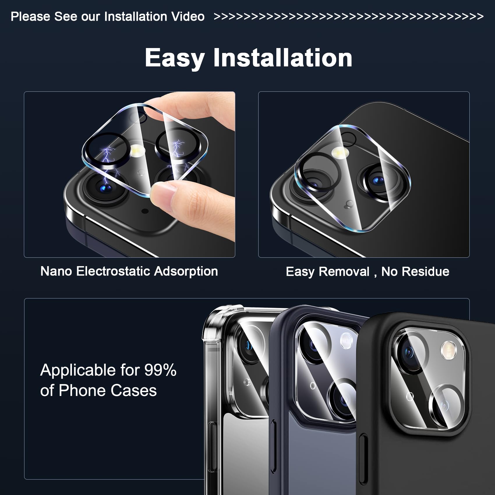 QsmQam 4 Pack Tempered Glass Camera Lens Protector for iPhone 15 (6.1