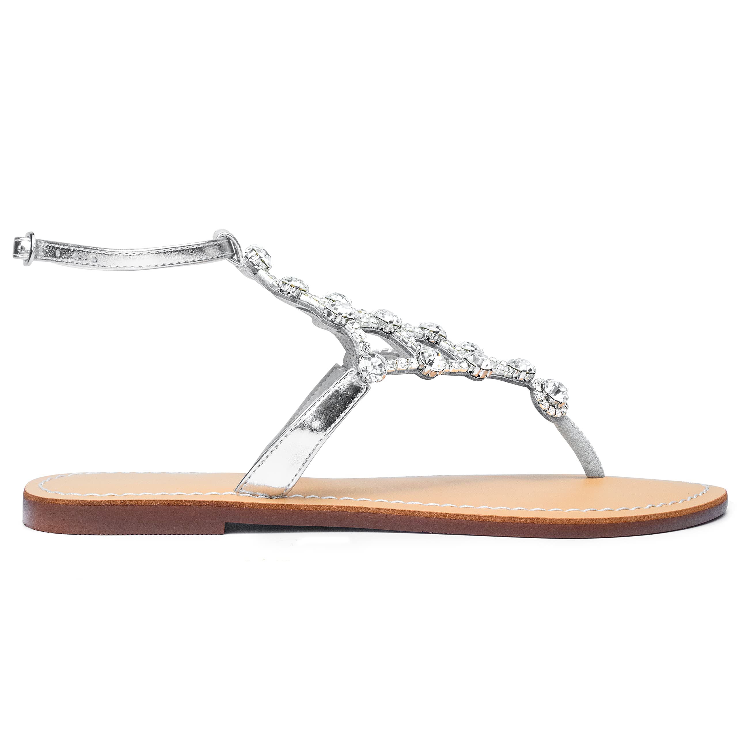 UTIKLIOU Women's Rhinestone T-Strap Flat Sandals - Comfortable Summer Flip Flops with Sparkly Decor for Beach, Pool & Casual Outings