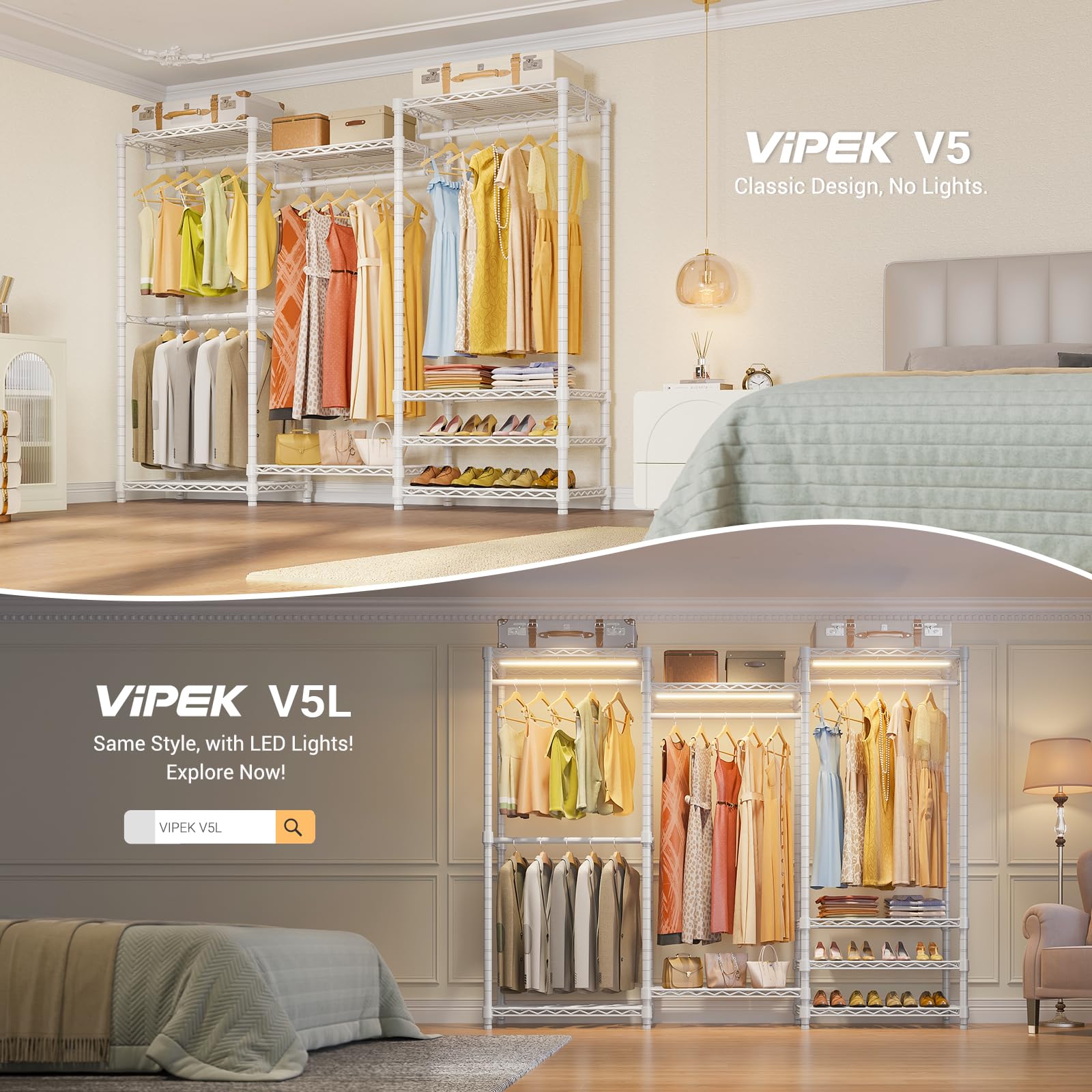 VIPEK V5 Heavy Duty Portable Closet Wardrobe - Freestanding Metal Clothing Rack for Bedroom, Closet Organizer & Storage Solution - White (Ideal for Small Spaces, Dorm Rooms & Temporary Closet Needs)