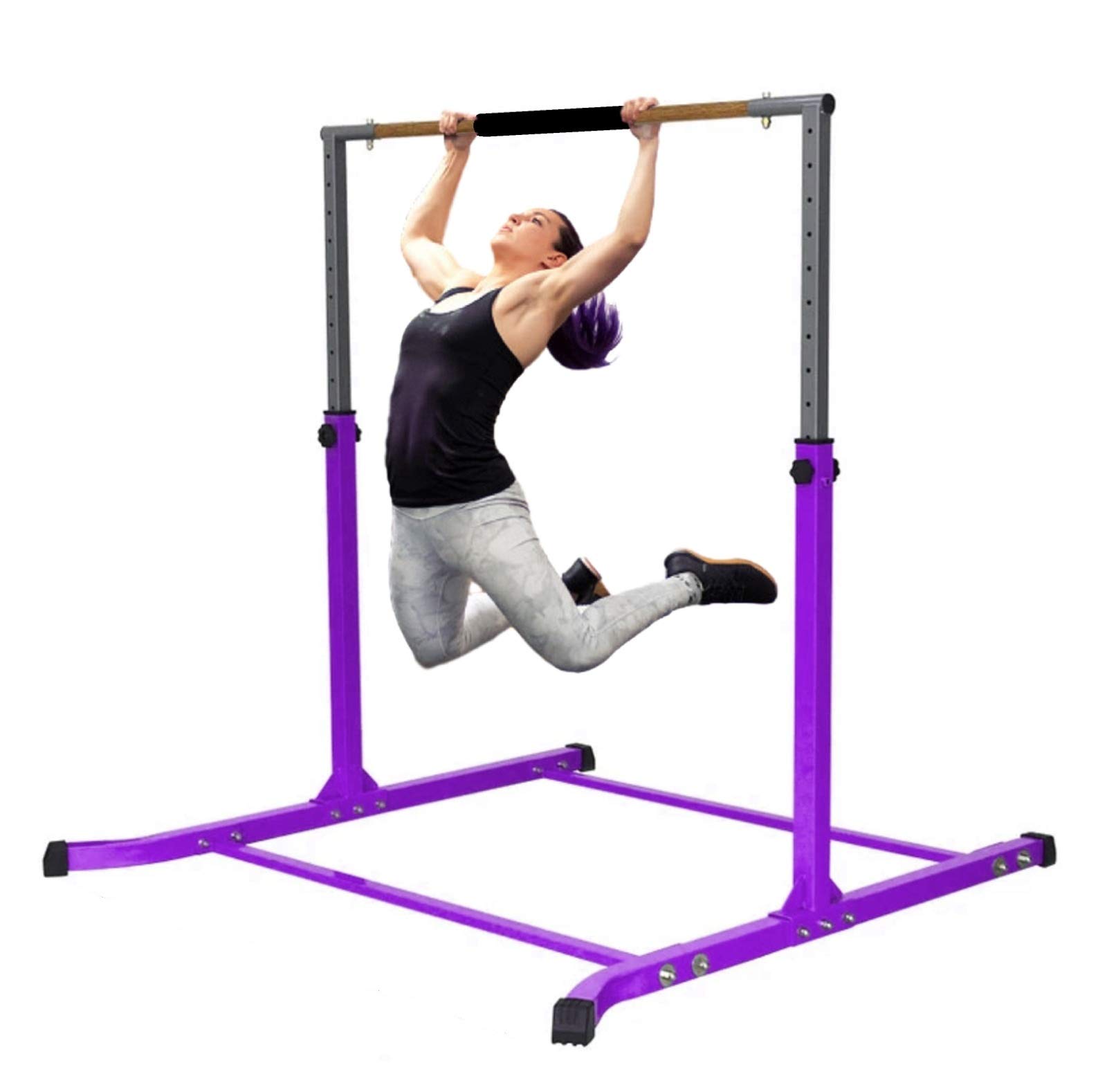 Adjustable Gymnastic Bar for Kids - Expandable Training Bars 3FT to 5FT Height, Foldable Junior Horizontal Monkey Bars for Home & Outdoor Use - Perfect for Backyard Play & Indoor Gymnastics Practice (Purple)
