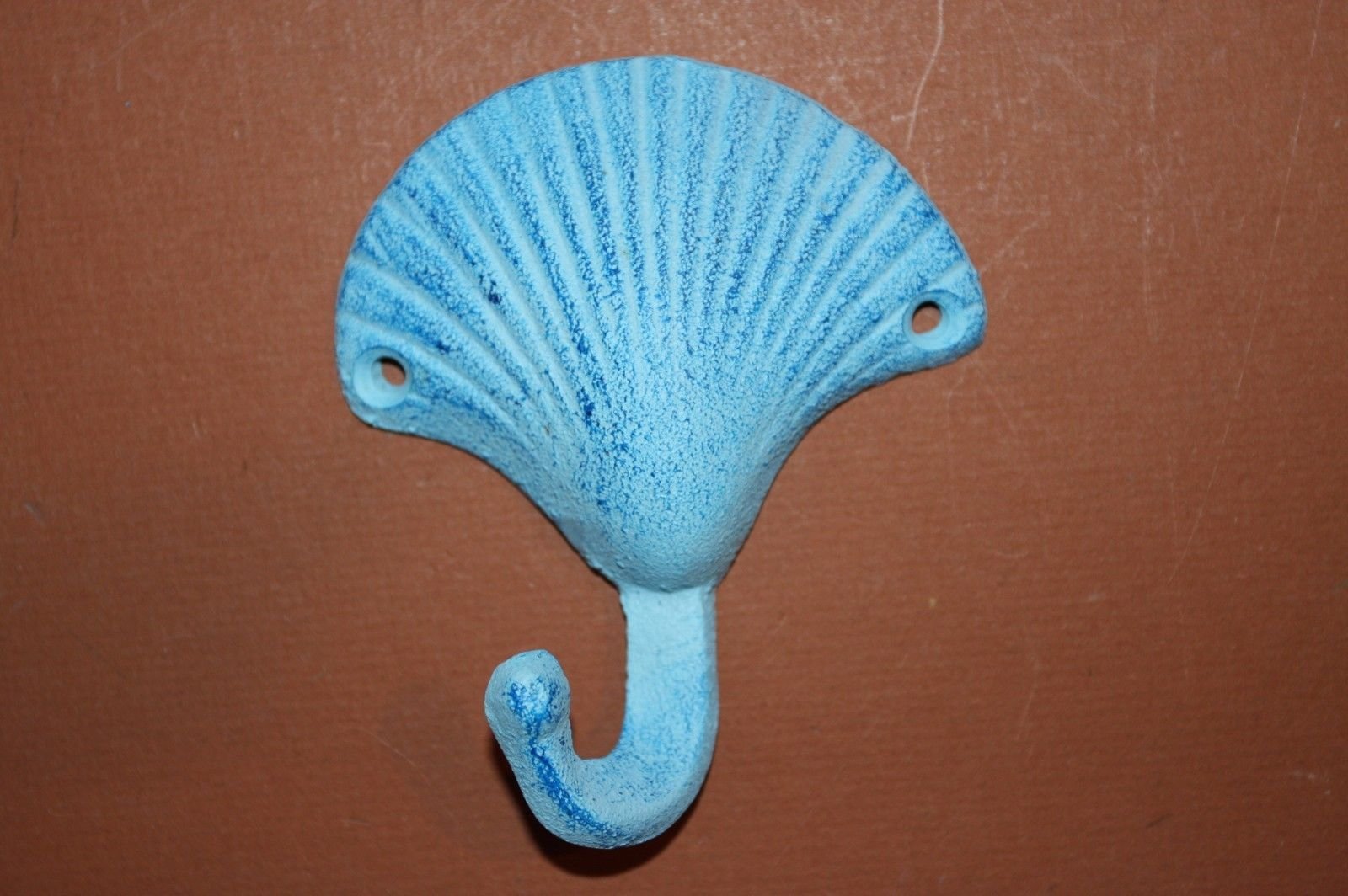 Aqua Blue Seashell Wall Hooks Set of 4 - Decorative Bathroom Hooks for Towels, Robes & Beach Accessories - Perfect for Coastal Bathroom Decor & Beach House Style